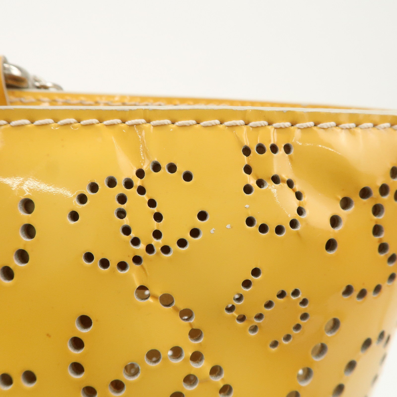 CHANEL COCO Mark No.5 Patent Leather Punching Hand Bag Yellow Used