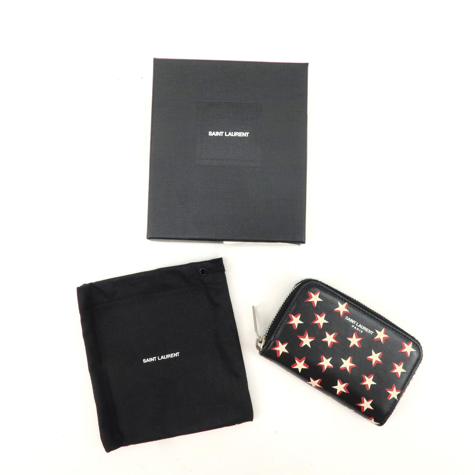 Saint Laurent Paris Leather Coin Case Case Star Print Black Used
