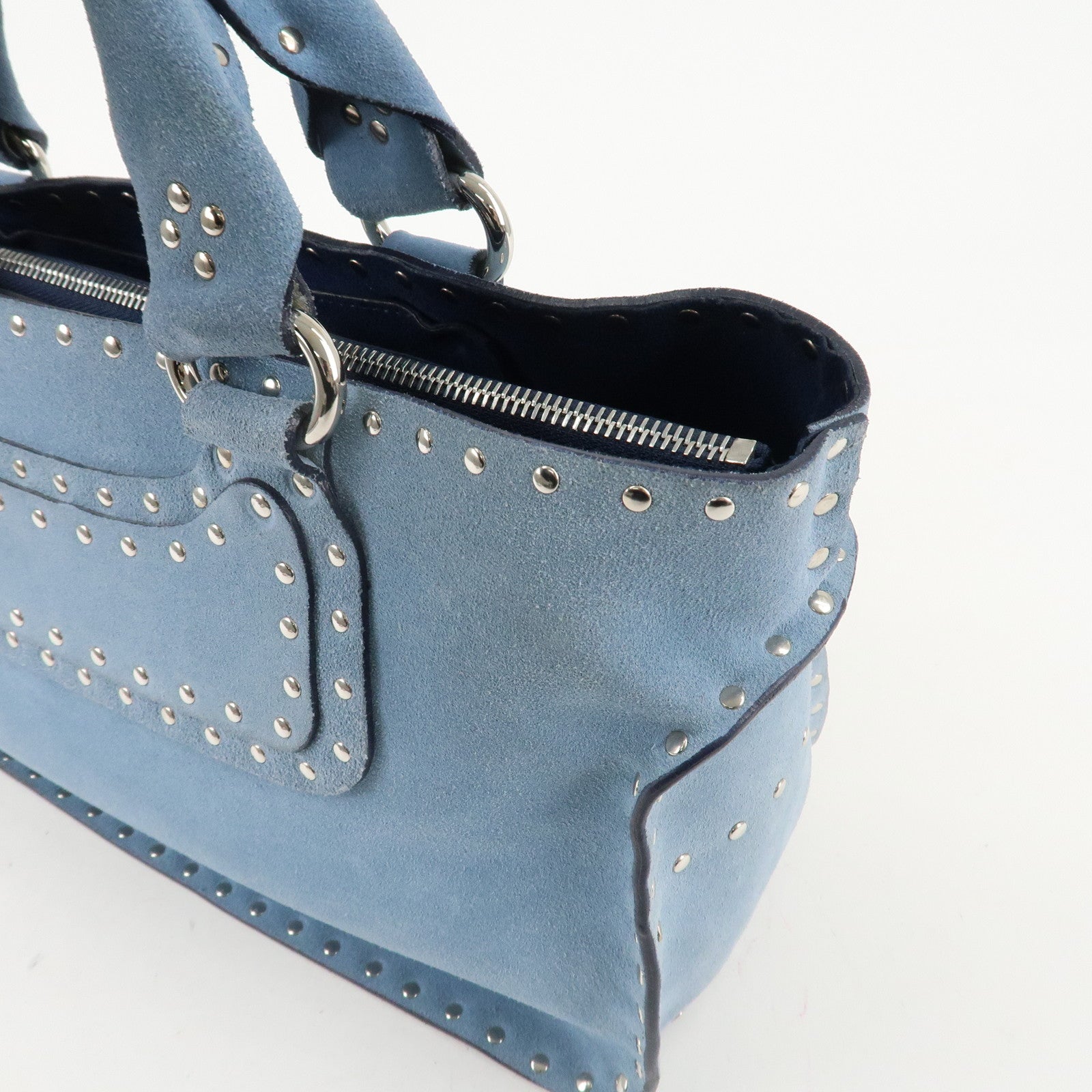 CELINE Suede Hand Bag Tote Bag Blue CE00/23 Used