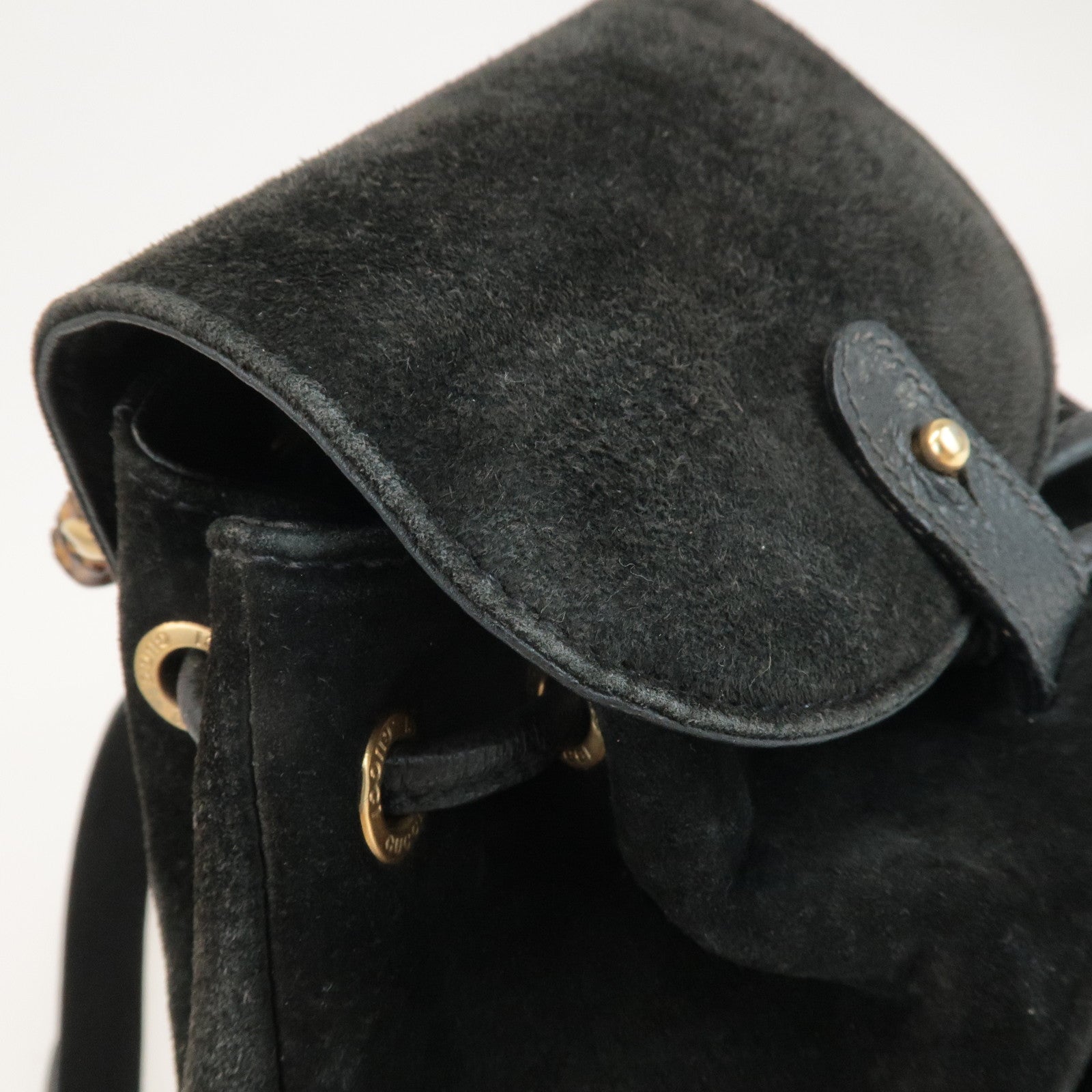 GUCCI Bamboo Suede Leather Mini Back Pack Black 00.2034.0030 Used