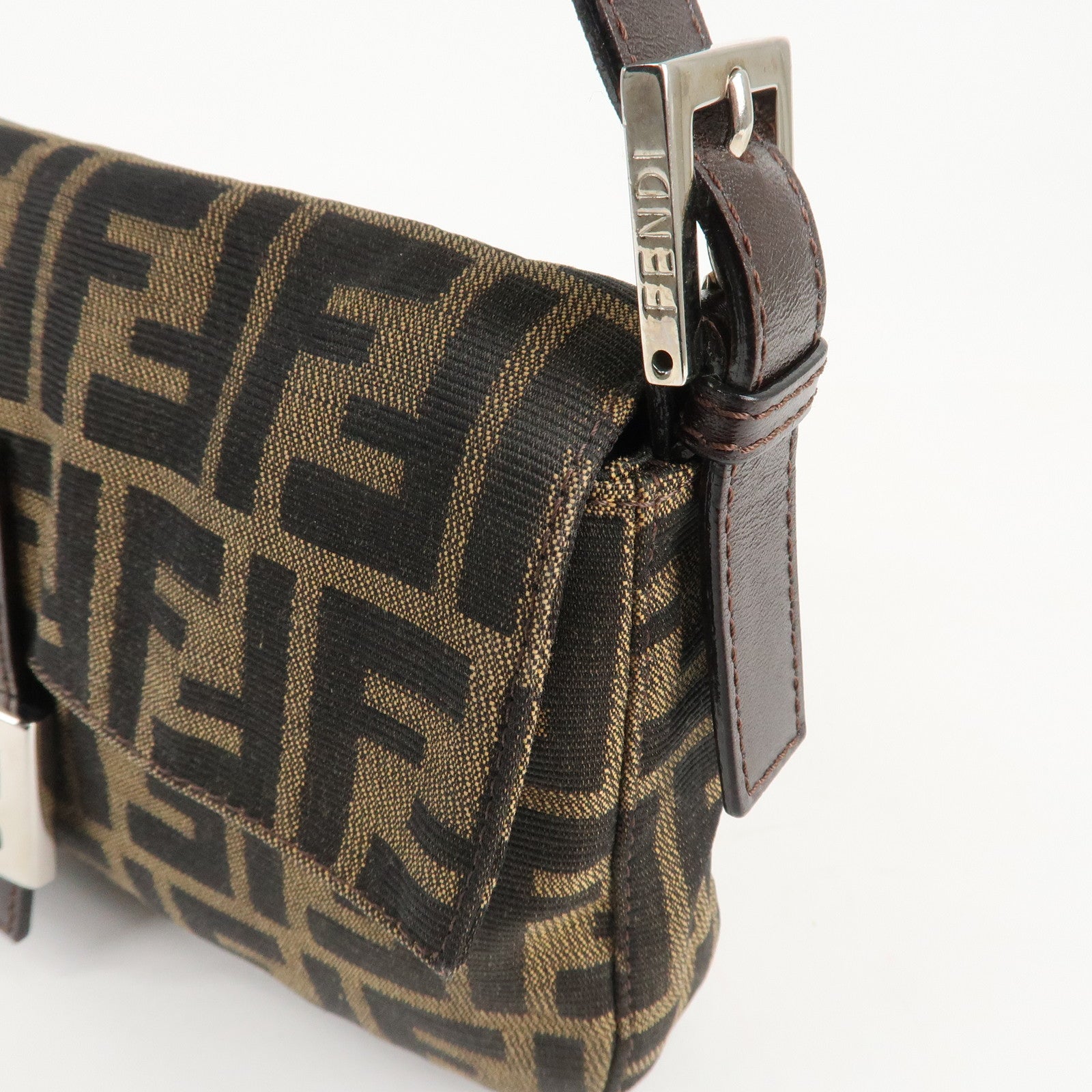 FENDI Zucca Mamma Baguette Canvas Shoulder Bag Brown Black 26424 Used
