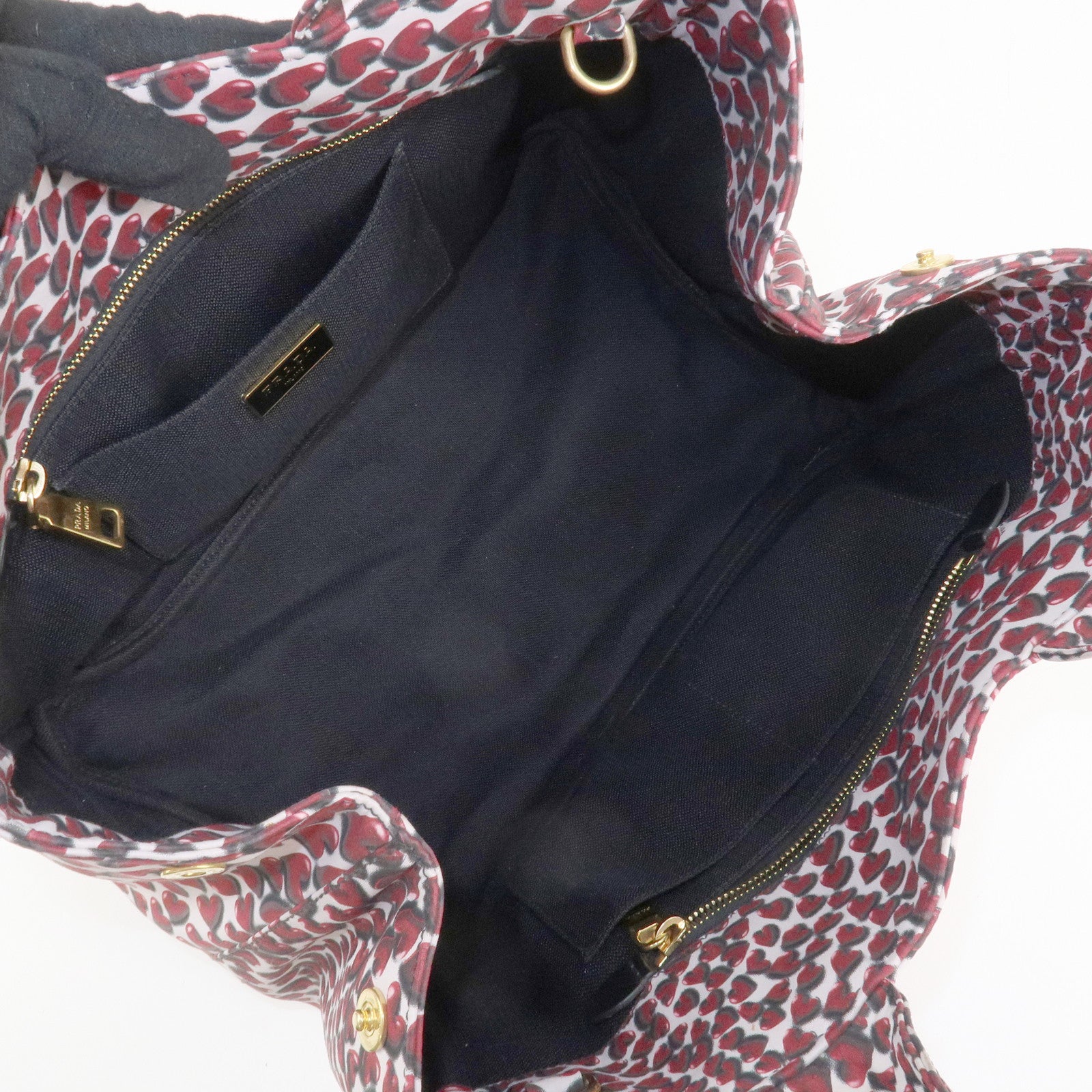 PRADA Canapa Canvas Tote Bag Hand 2Way Bag Red Ivory Gold BN1877 Used