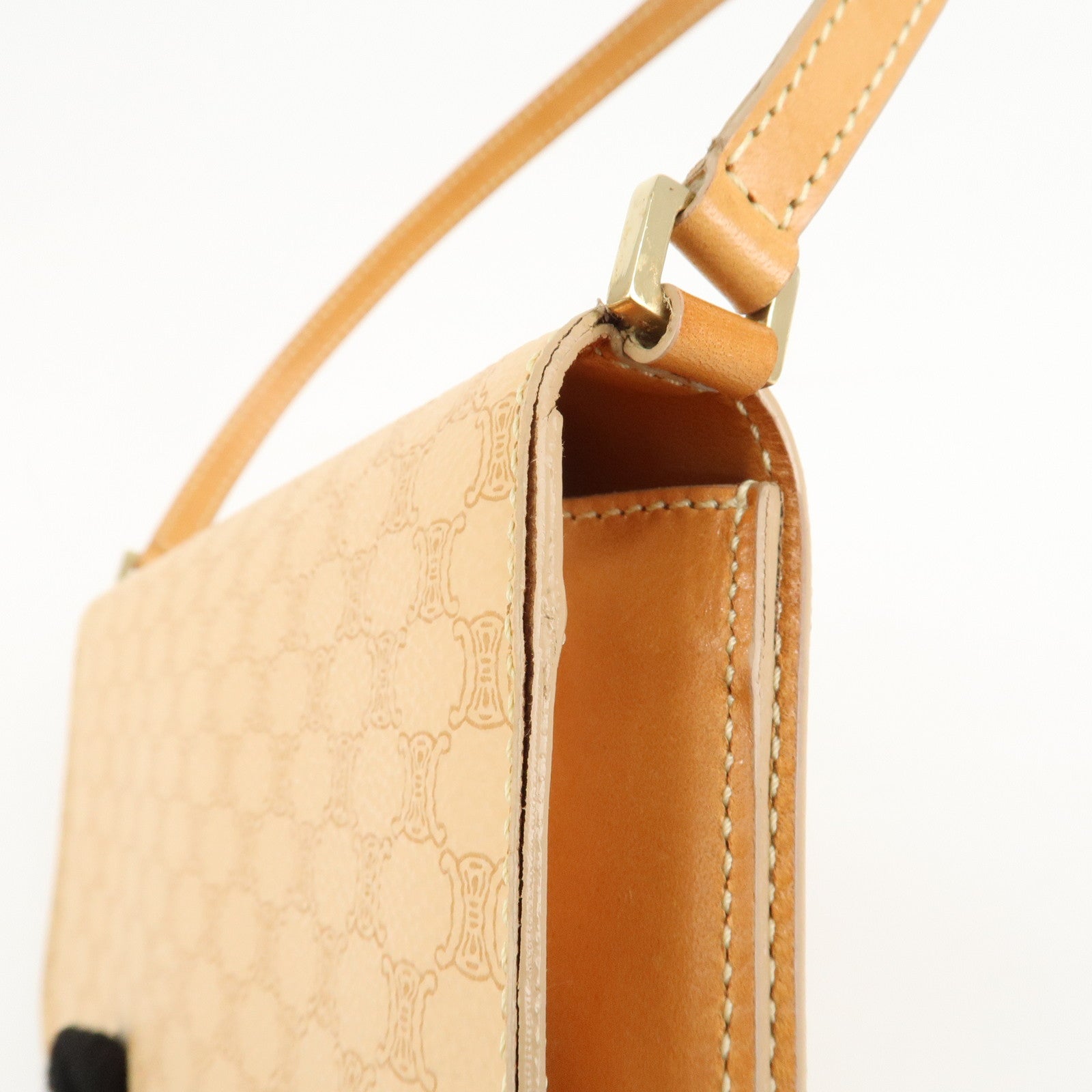 CELINE Macadam PVC Leather Shoulder Bag Hand Bag Beige Used