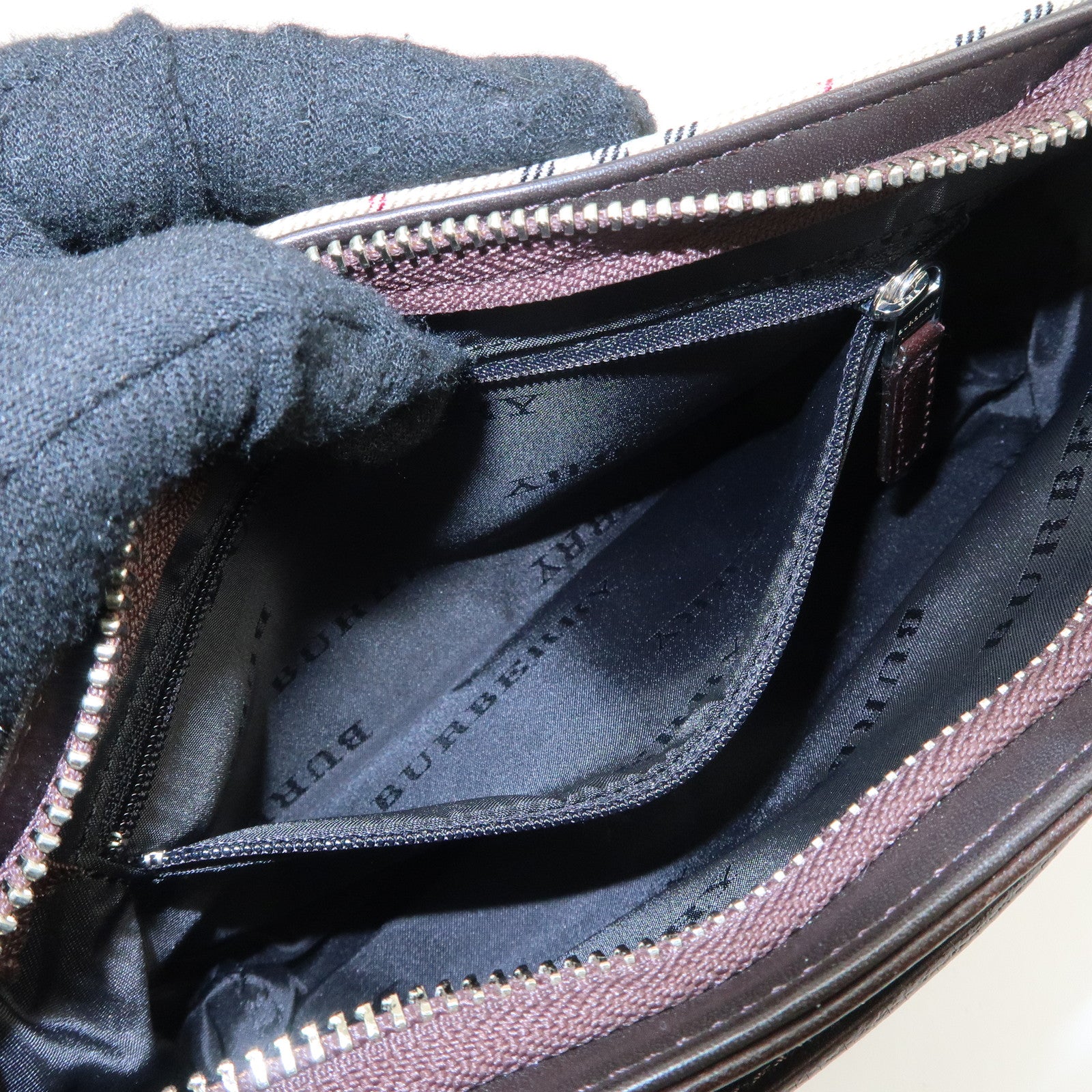 BURBERRY Canvas Leather Shoulder Bag Silver Hardware Used