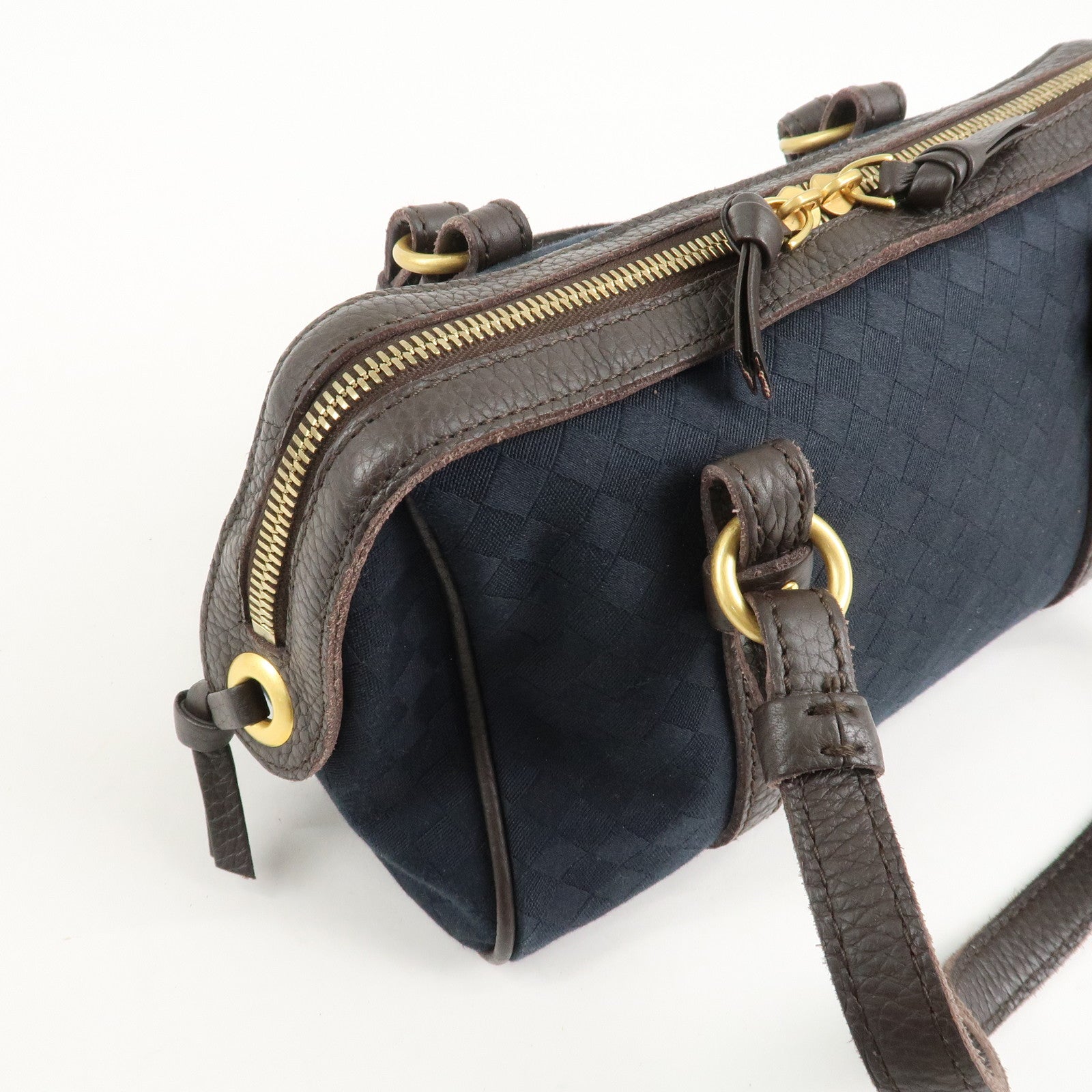 BOTTEGA VENETA Intrecciato Canvas Leather Mini Boston Bag 142470 Used