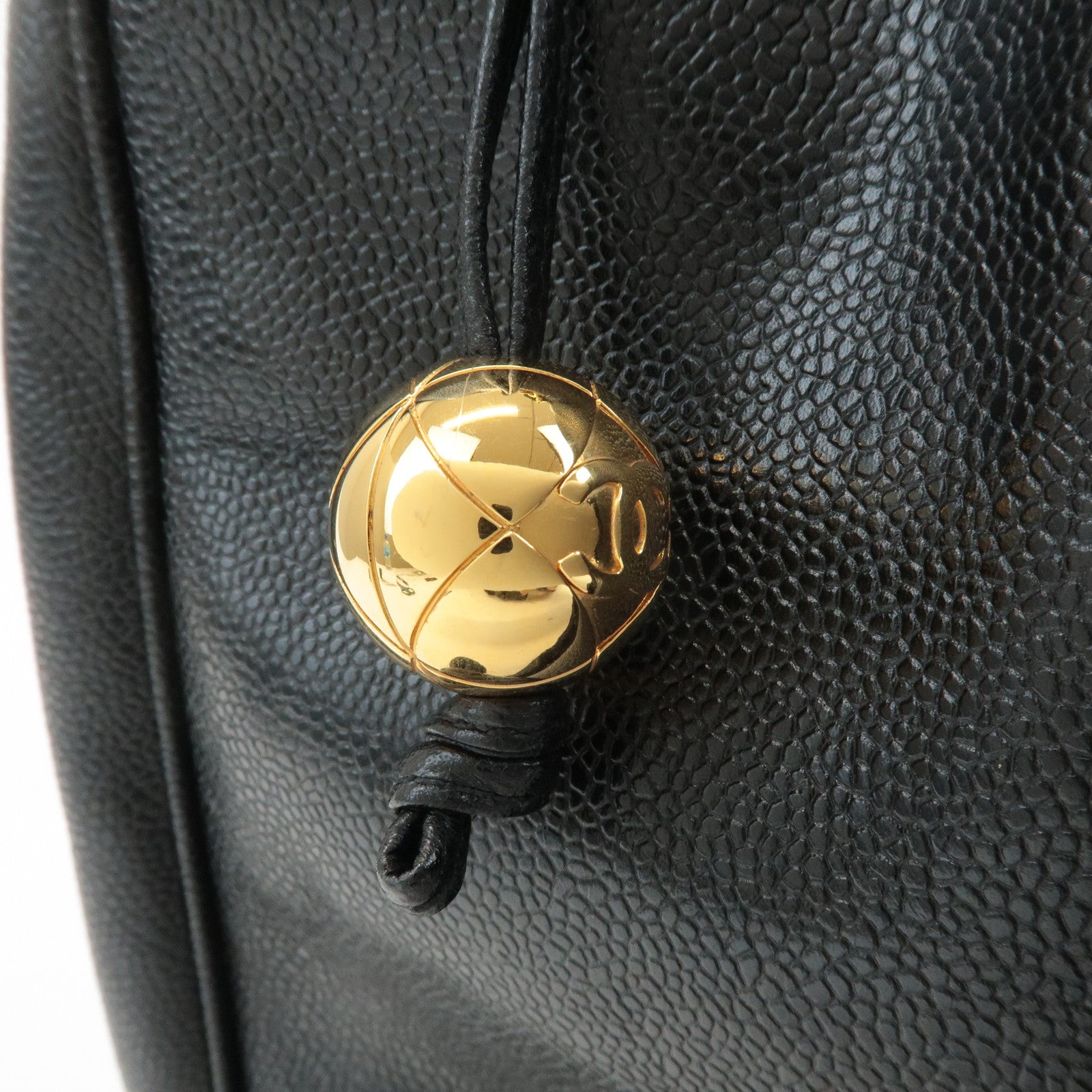 CHANEL COCO Mark Caviar Skin Chain Shoulder Bag Gold Hardware Used
