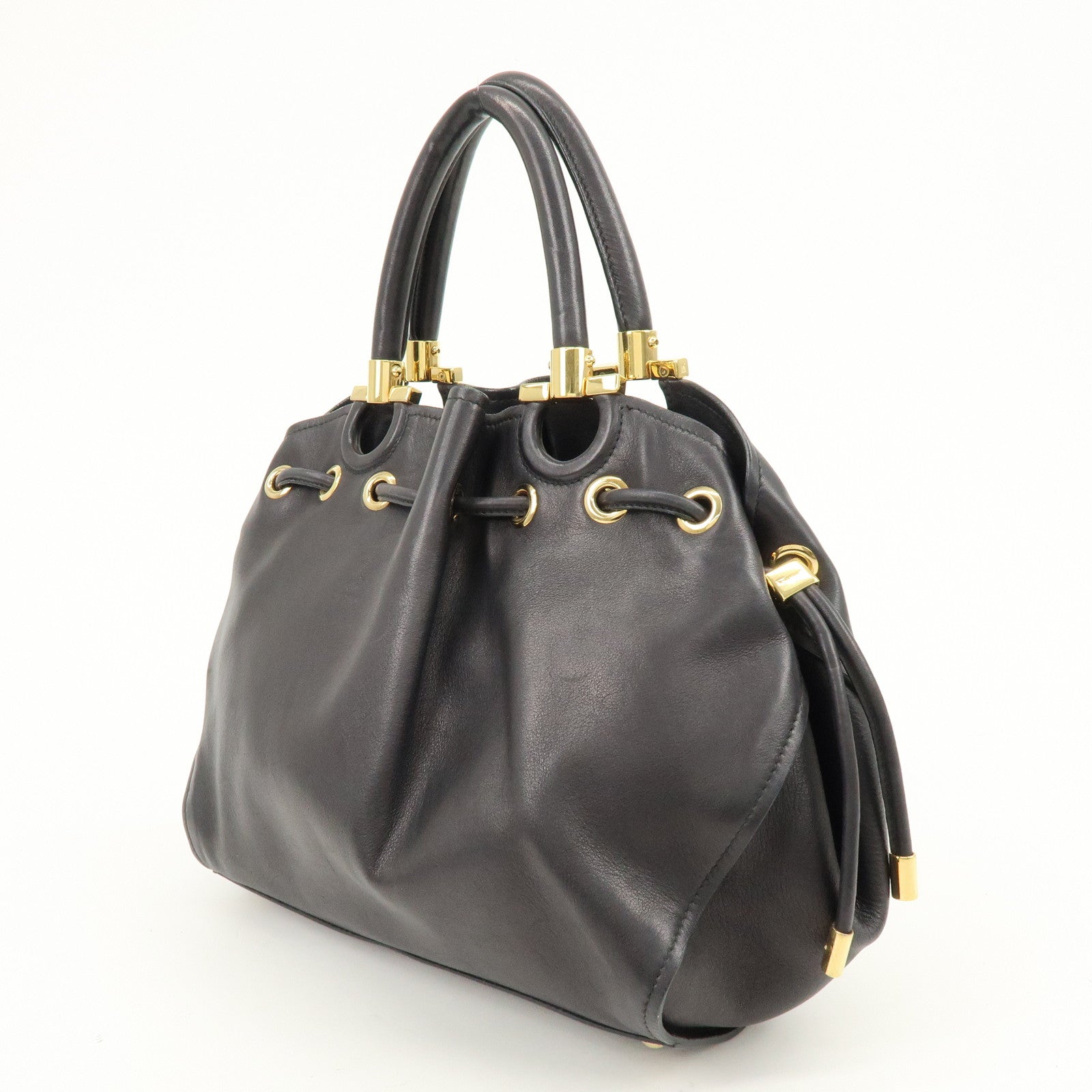 Ferragamo Gancini Leather Hand Bag Black