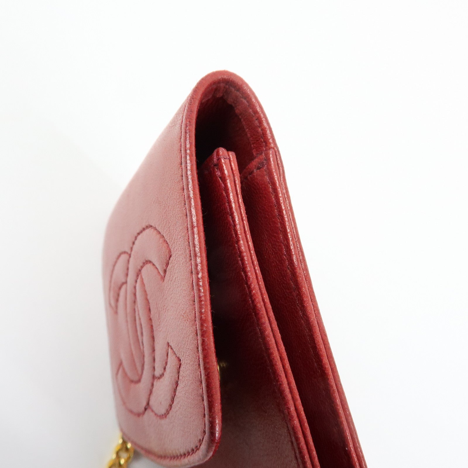 CHANEL COCO Mark Lamb Skin Cigarette Case Key Case Red