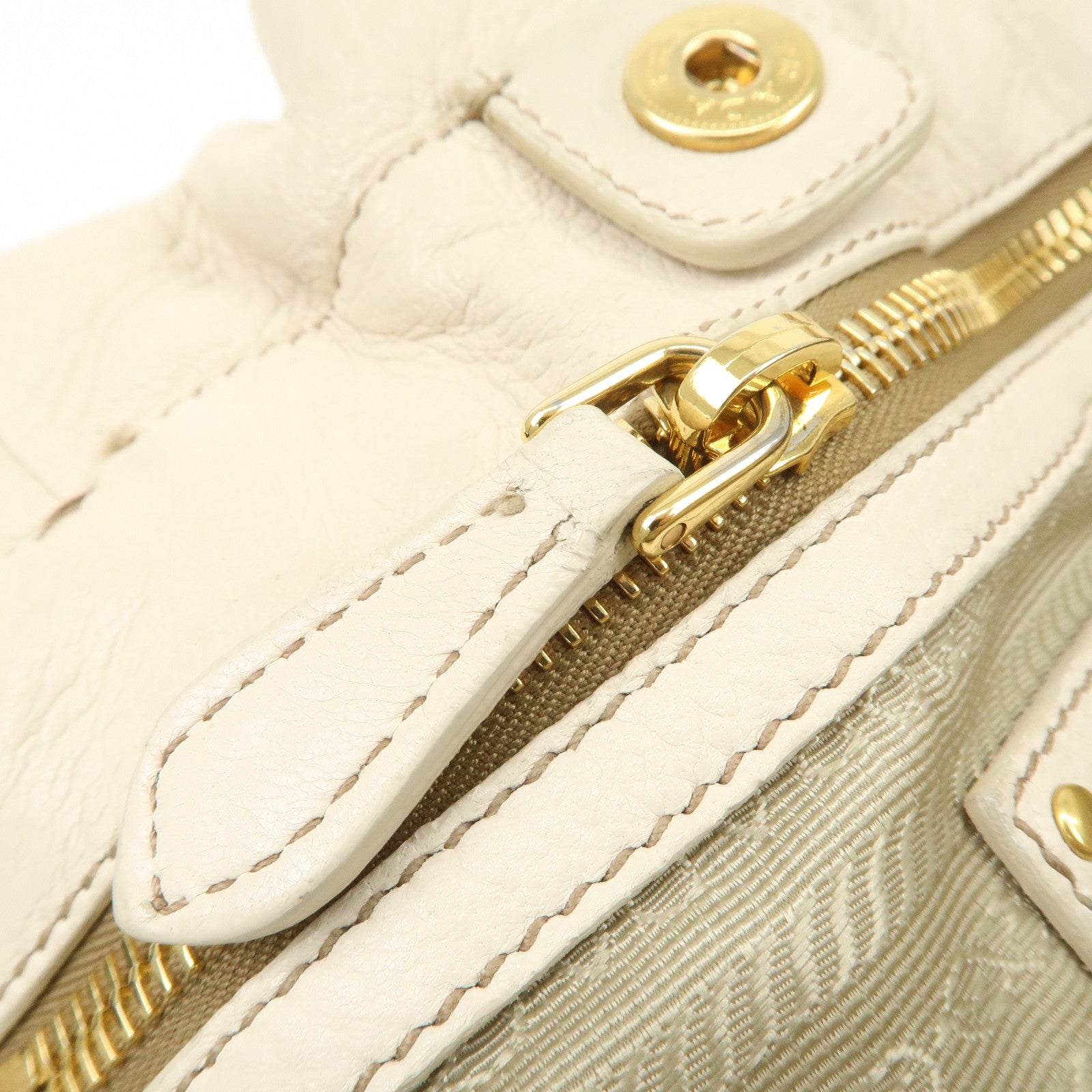 PRADA Leather 2Way Bag Tote Bag Brown White BN1773 Used