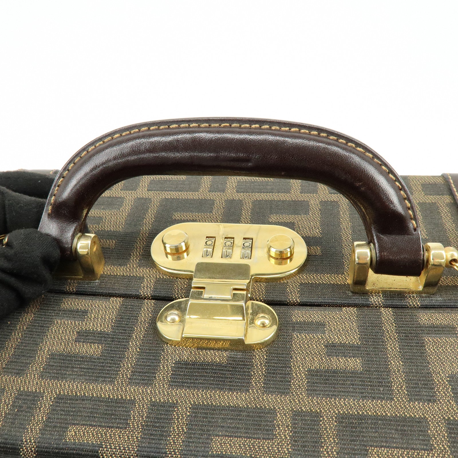 FENDI Zucca Canvas Leather Hand Bag Jewelry Box Brown Black