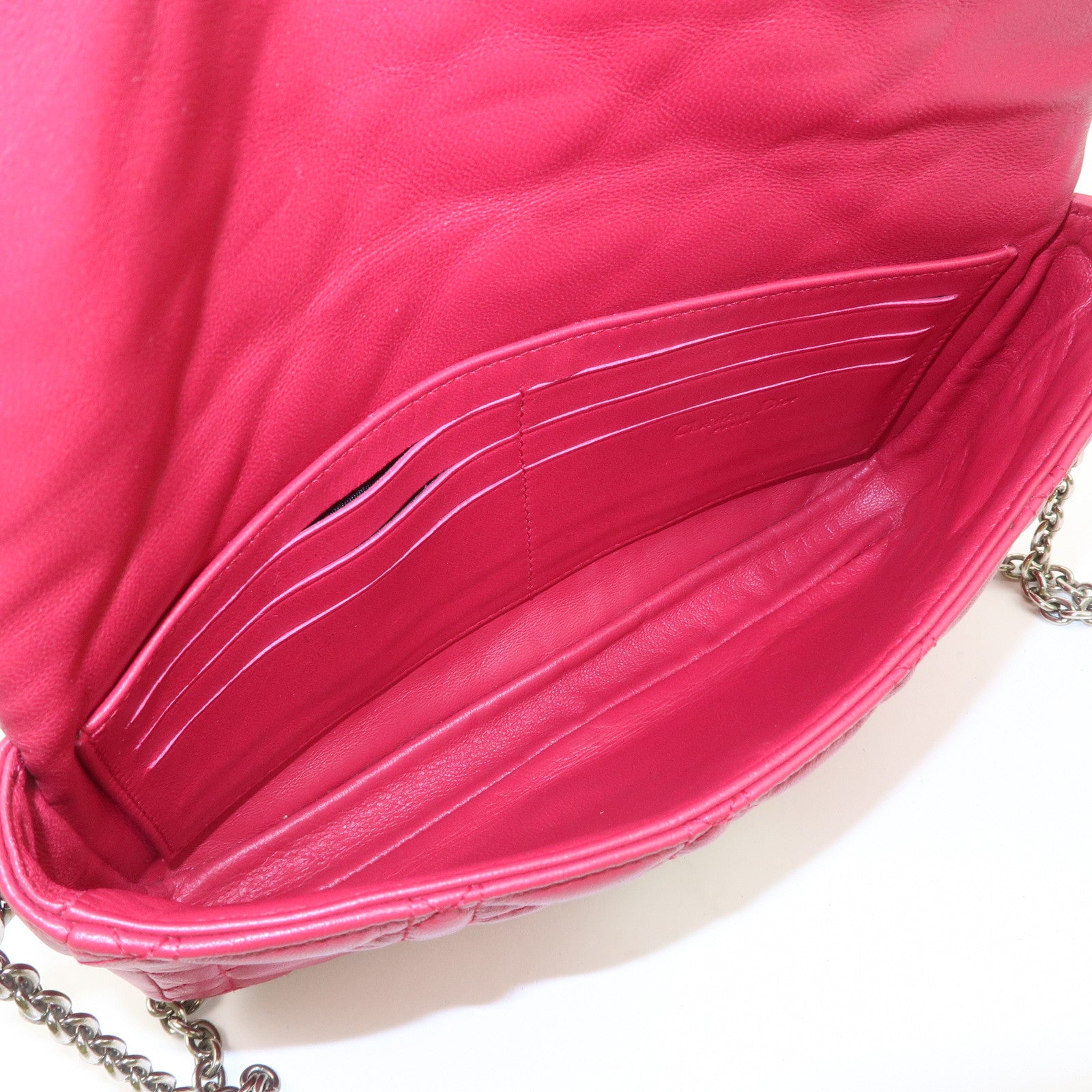 Christian Dior Cannage Leather Chain Shoulder Bag Red Used