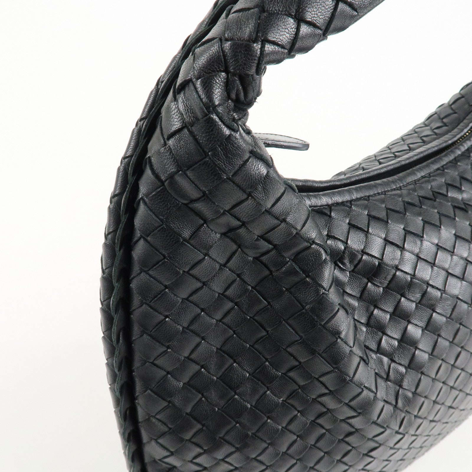 BOTTEGA VENETA Hobo Intrecciato Leather Shoulder Bag Black 115653 Used