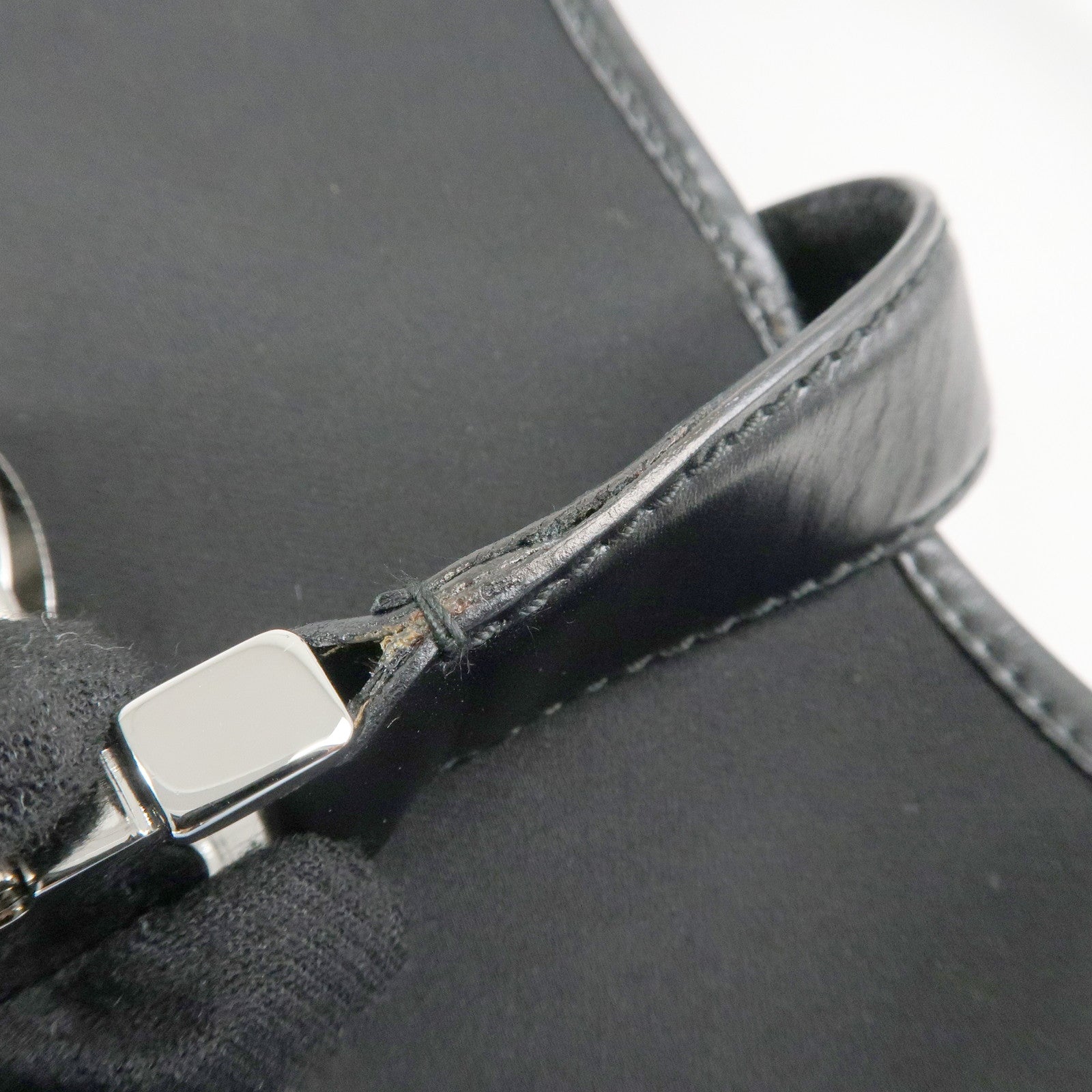 Ferragamo Nylon Leather Shoulder Bag Hand Bag Silver HDW Black Used