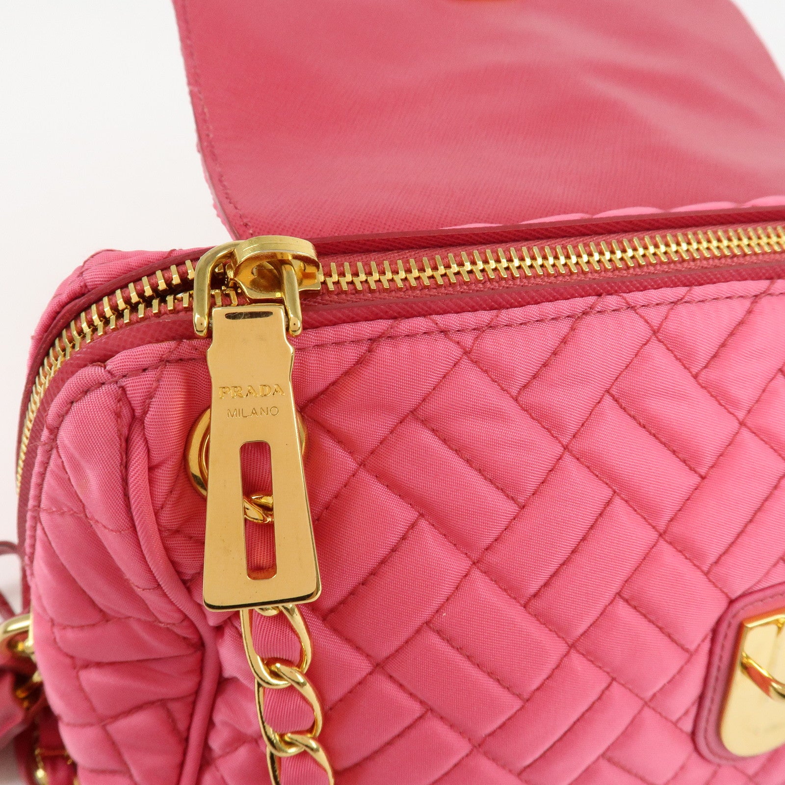 PRADA Nylon Leather Chain Shoulder Bag Pink BR4965 Used