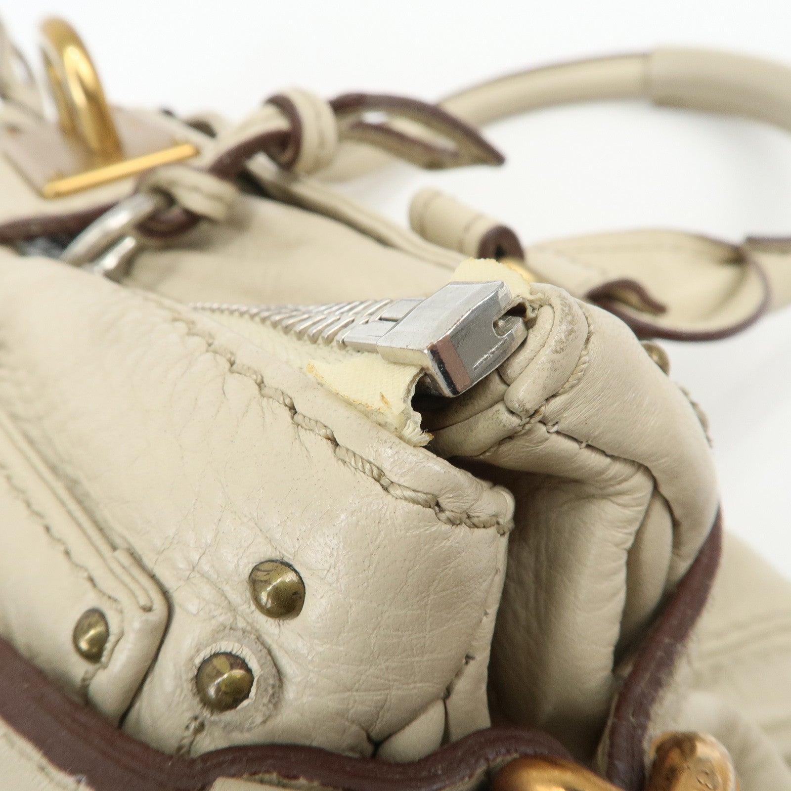Chloe Paddington Leather Shoulder Bag Hand Bag Ivory Used