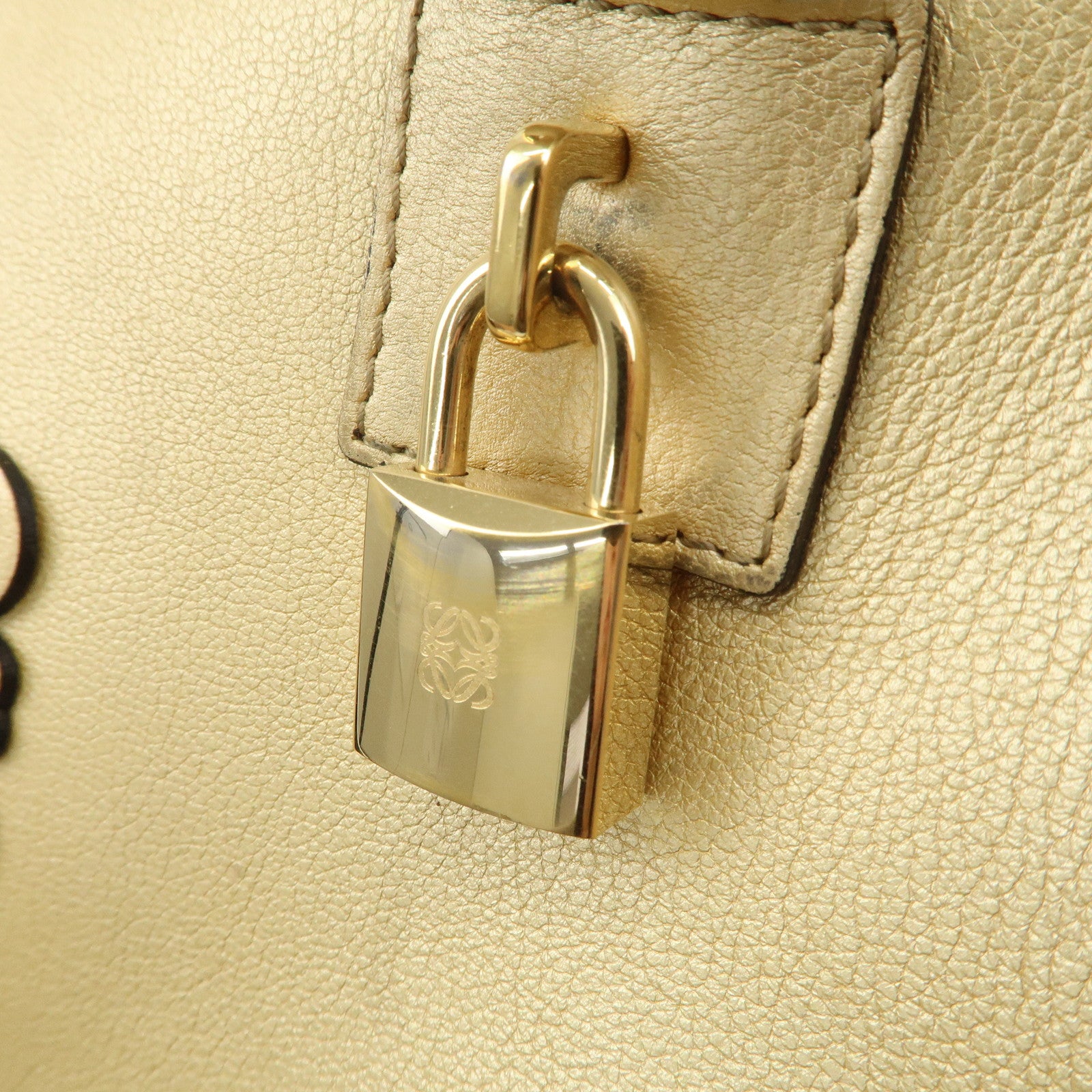 LOEWE Anagram Leather Amazona 28 Hand Bag Gold Used