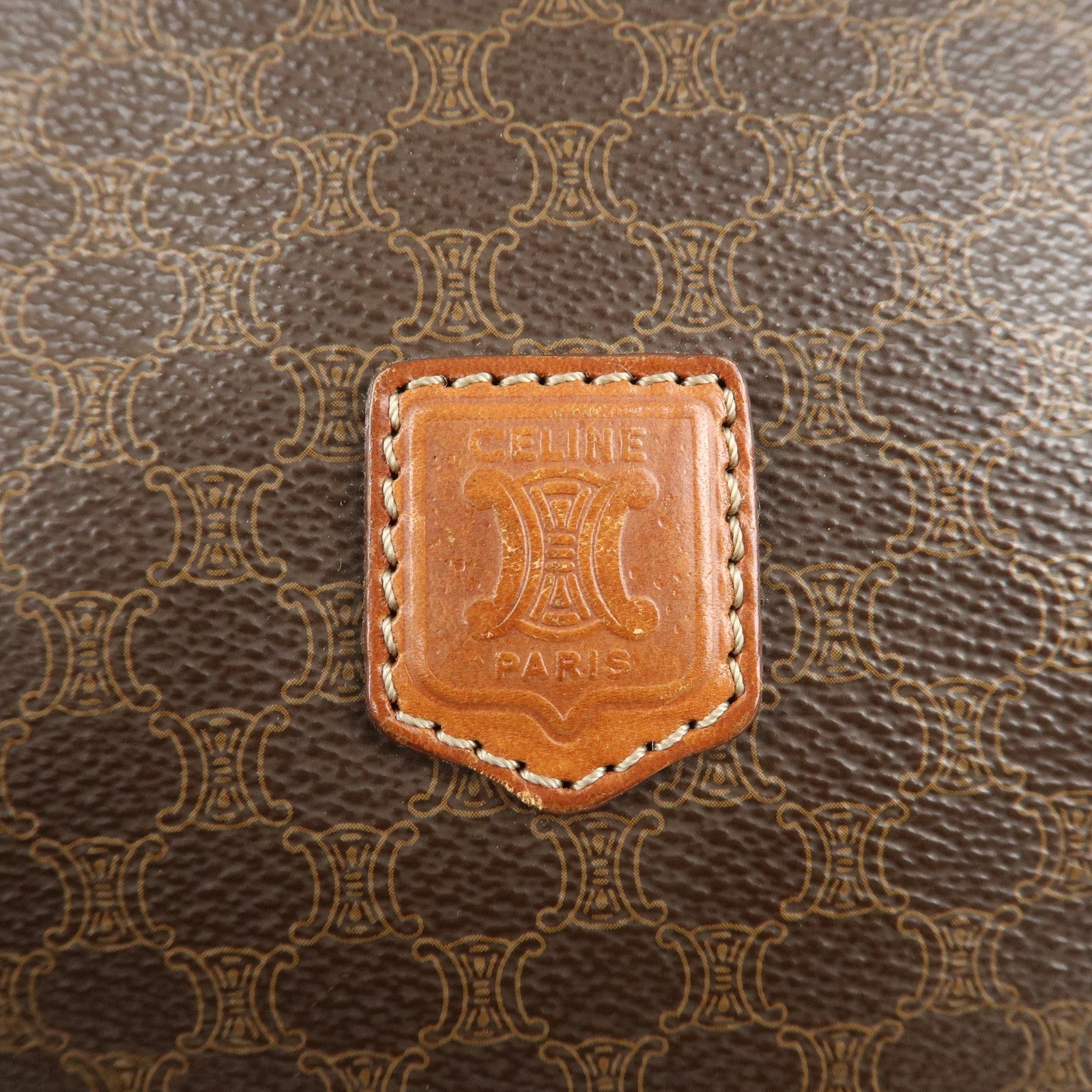CELINE Macadam PVC Leather Boston Bag Hand Bag Brown Used