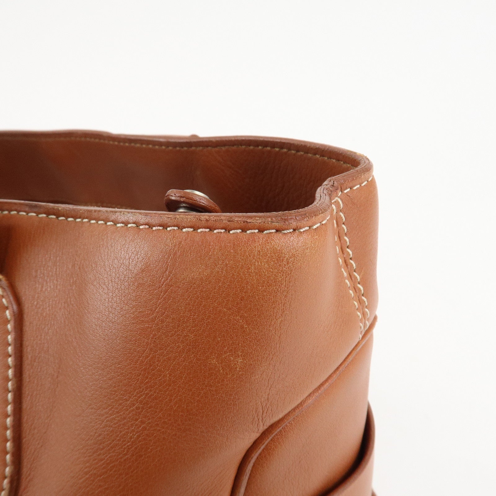 CELINE Leather Triomphe Button Boogie Bag Macadam Engraved Brown Used