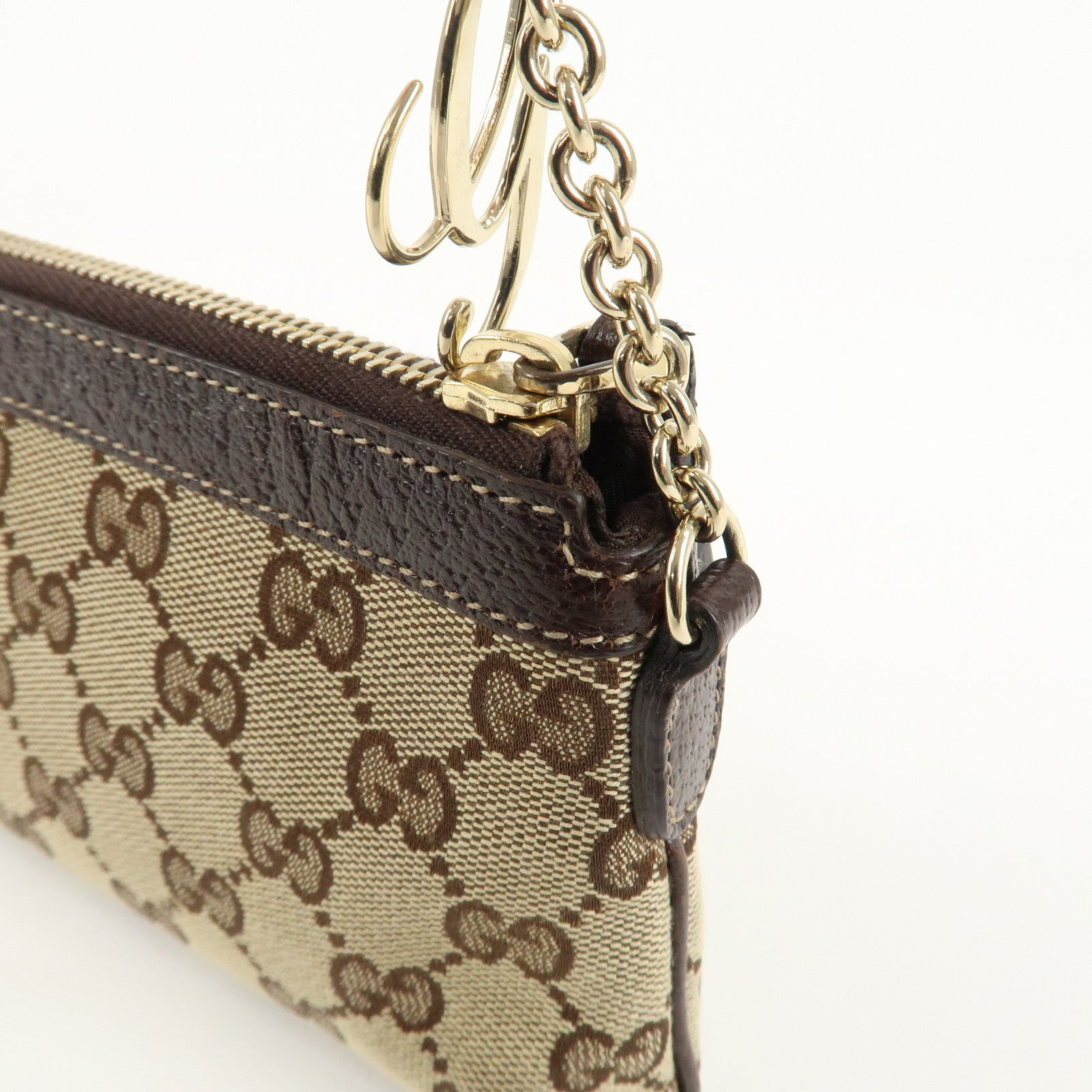 GUCCI GG Canvas Leather Chain Hand Bag 170050 205027 Brown Used