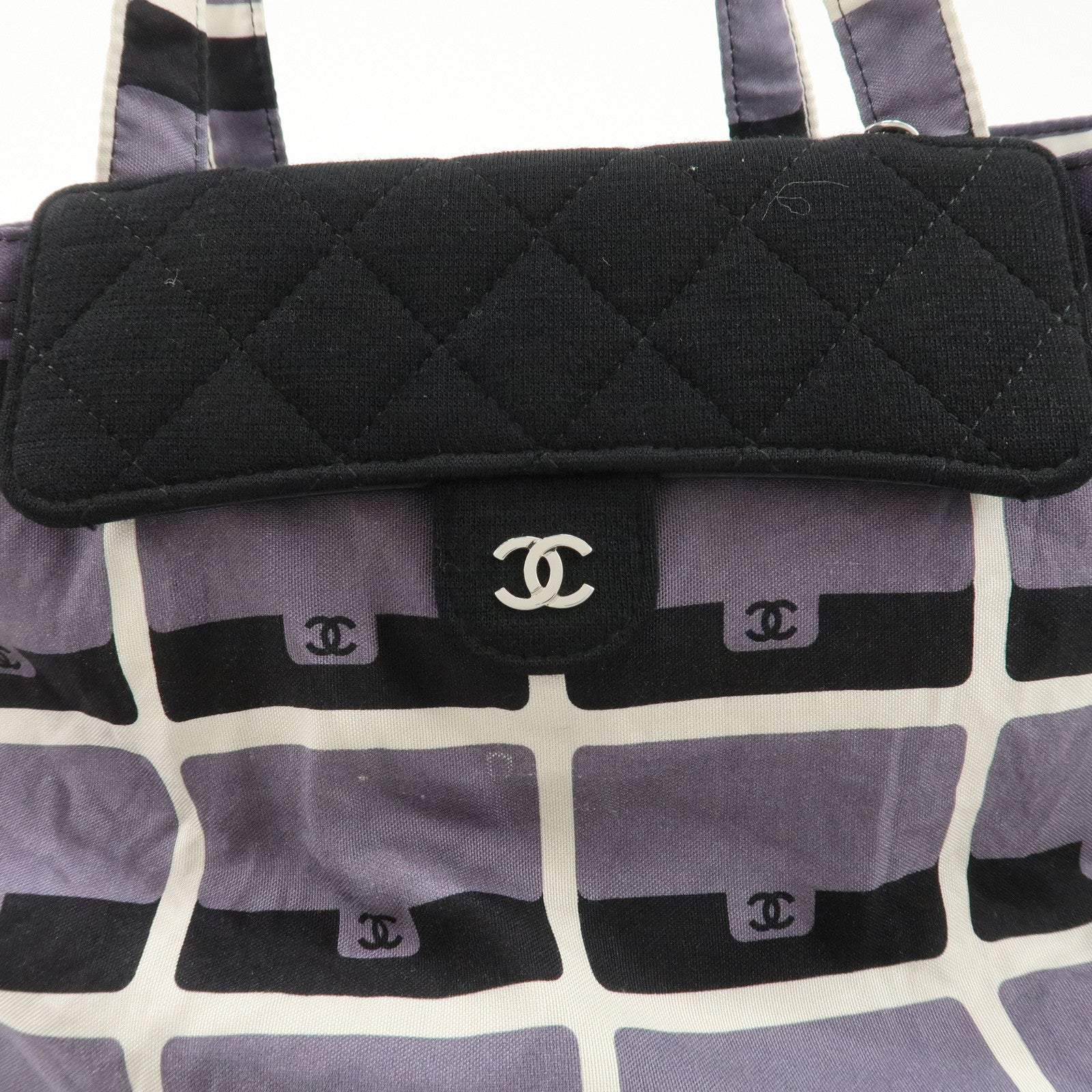 CHANEL Matelasse Cotton Jersey Lambskin Chain Shoulder Bag Eco Bag Used