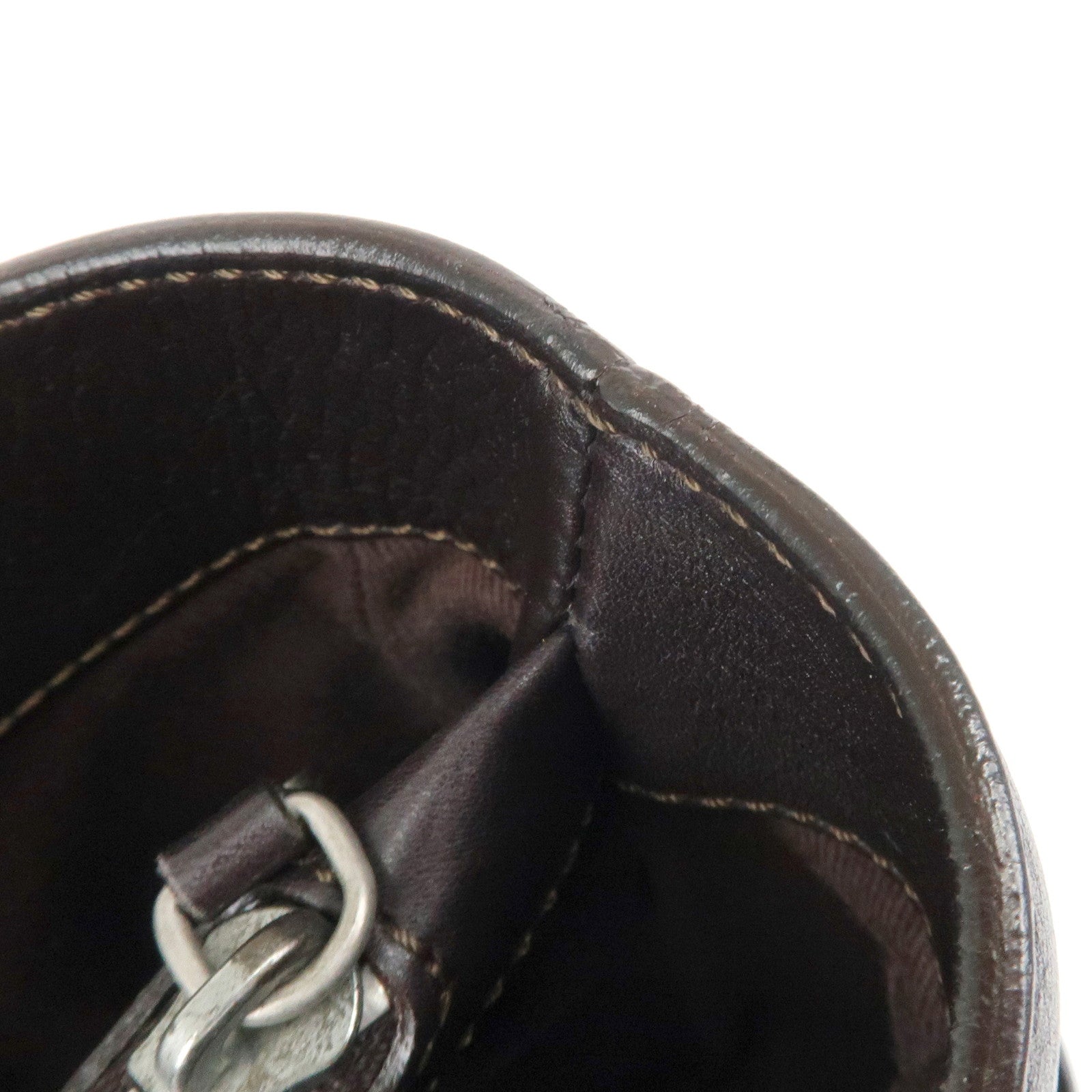 CELINE Leather Boogie Bag Hand Bag Tote Bag Dark Brown Used