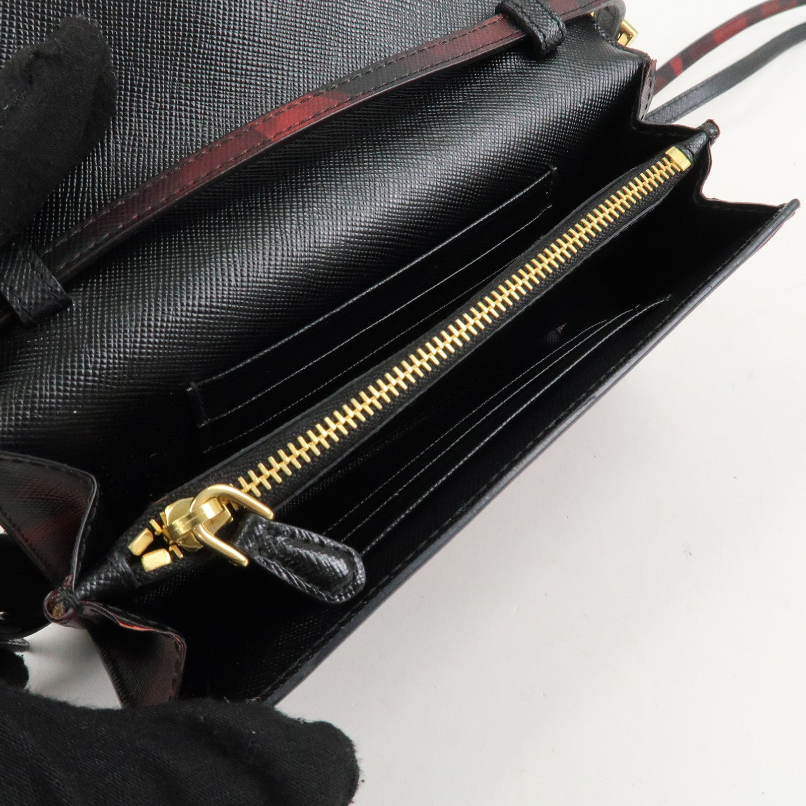 PRADA Saffiano Leather Shoulder Long Wallet Camouflage 1M1437 Used