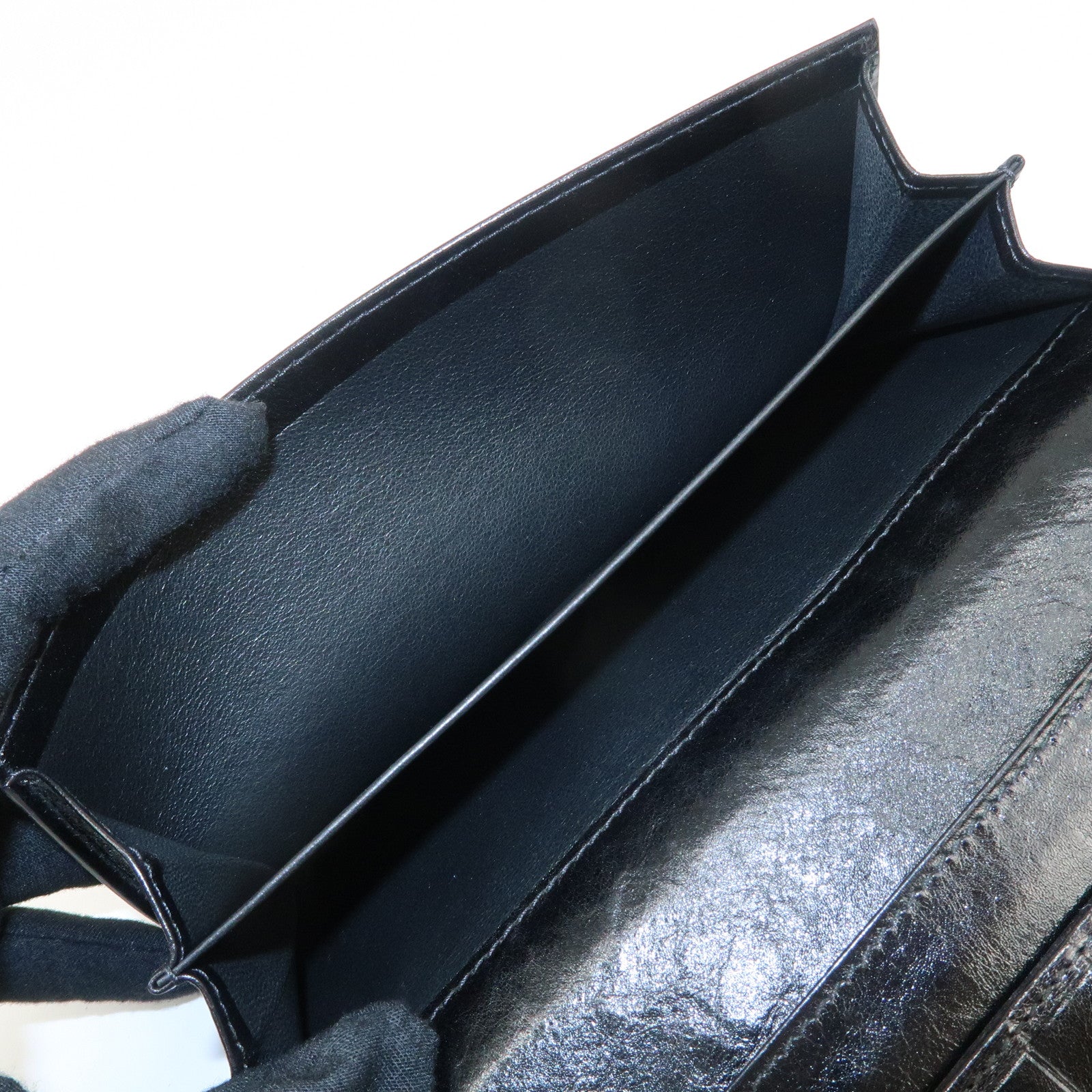 BOTTEGA VENETA Intrecciato Leather W Hook Bifold Wallet Black Used