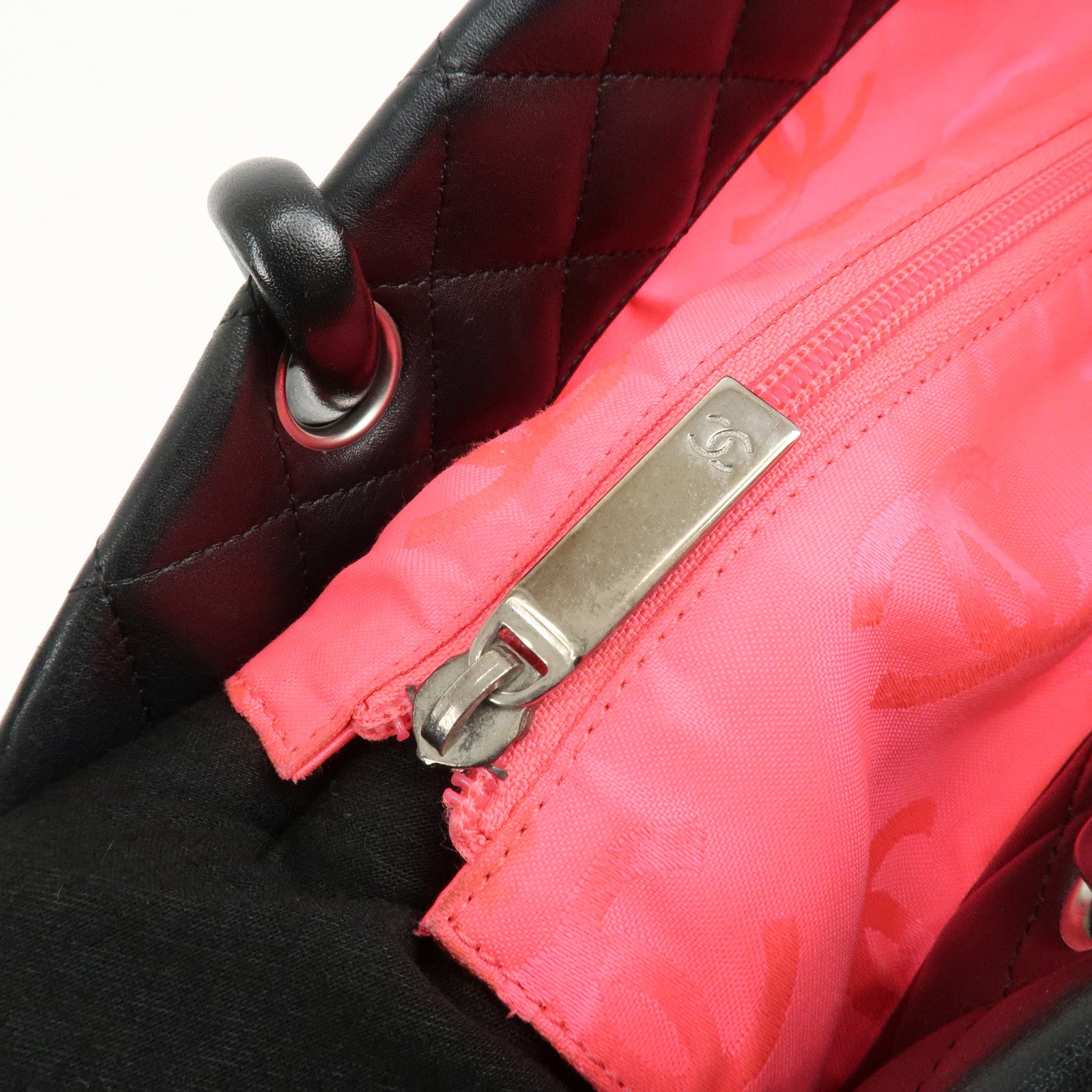 CHANEL Cambon Line Lamb Skin COCO Mark Large Tote Bag A25169 Used