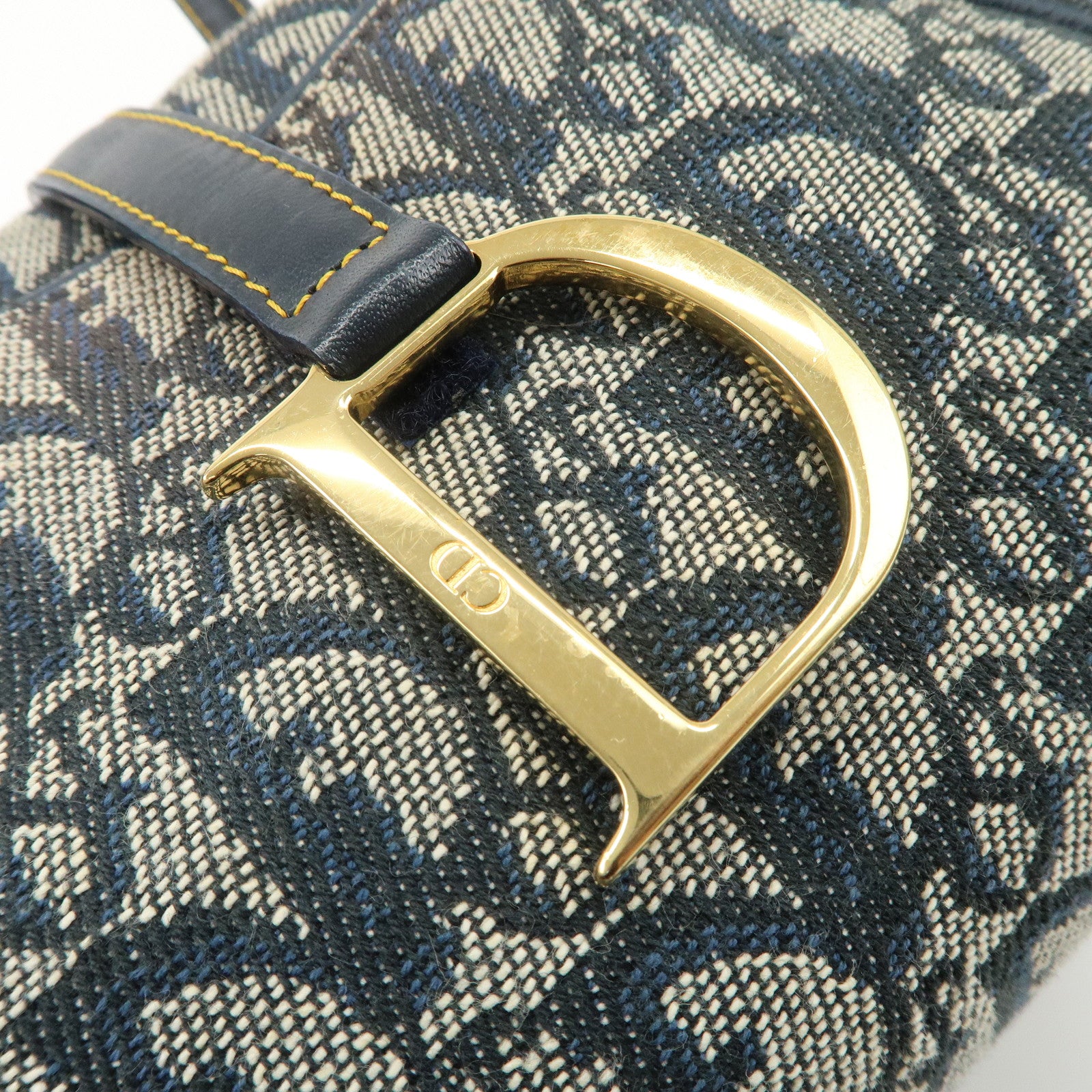 Christian Dior Trotter Canvas Leather Hand Bag Navy White Used