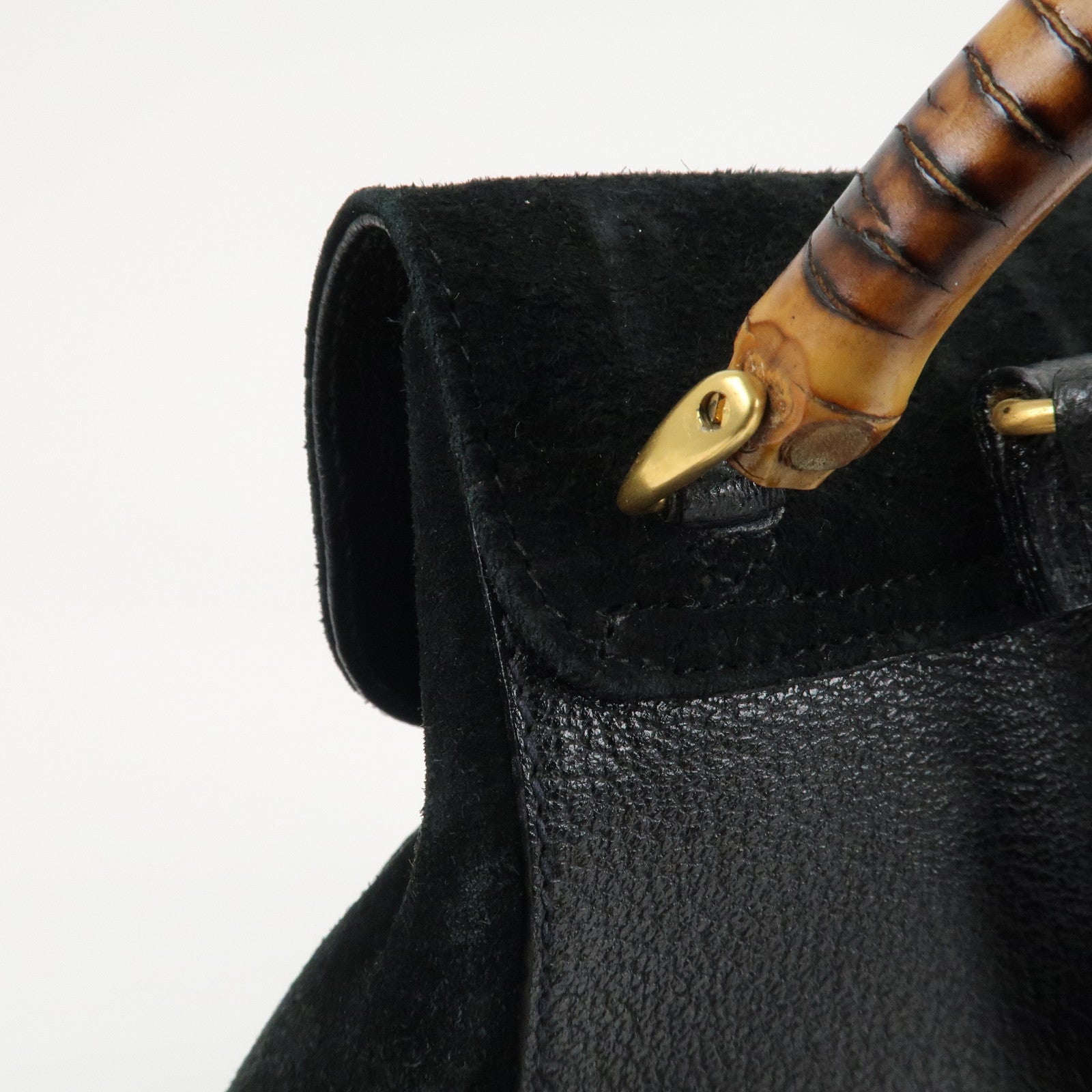 GUCCI Bamboo Leather Suede Mini Back Pack Black 003.1705.0030 Used