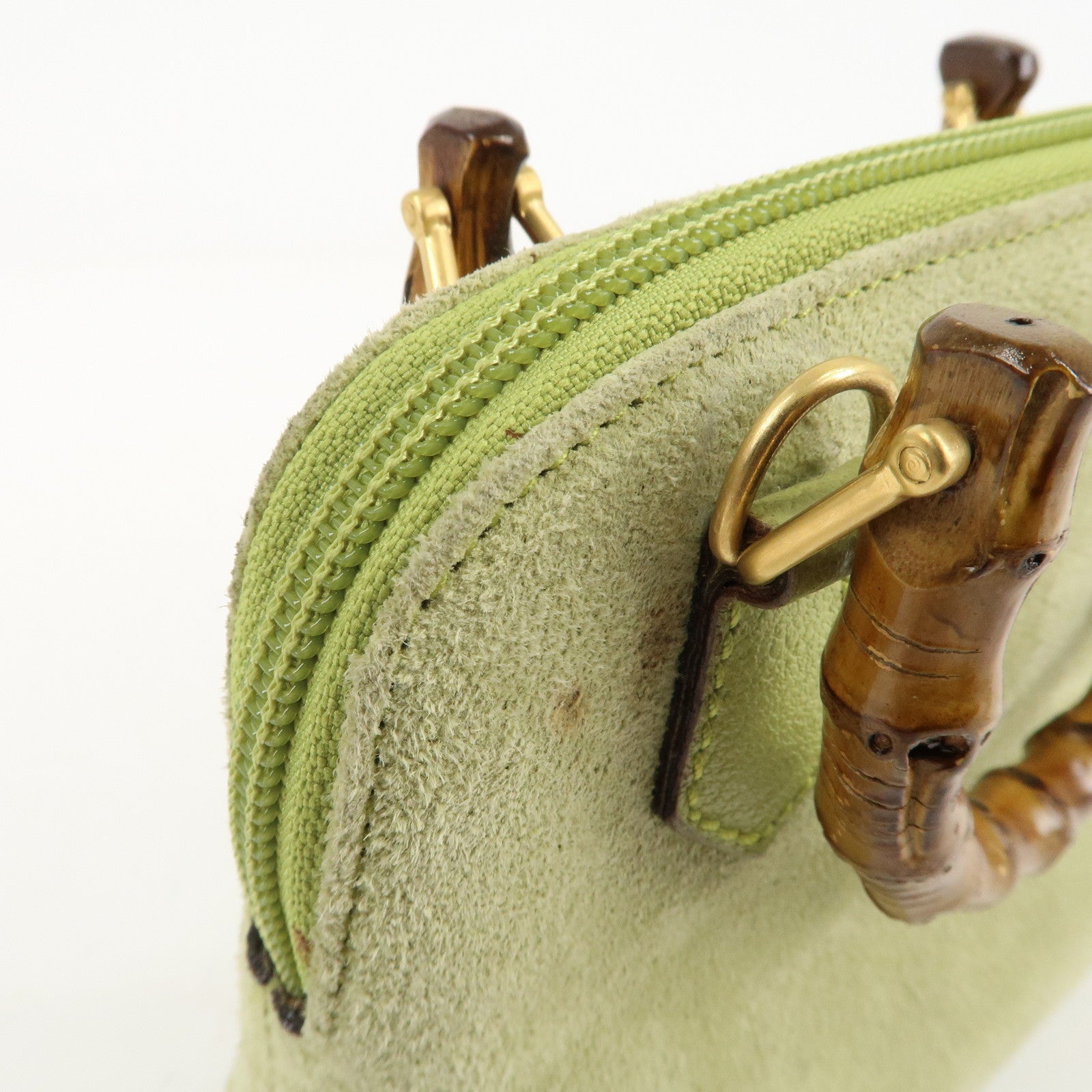 GUCCI Bamboo Suede Leather 2WAY Shoulder Bag Green 007.2032 Used