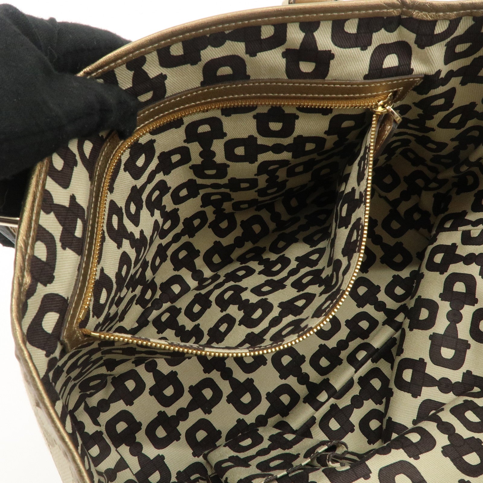 GUCCI Sherry GG Canvas Leather Tote Bag Beige Gold 137396 Used