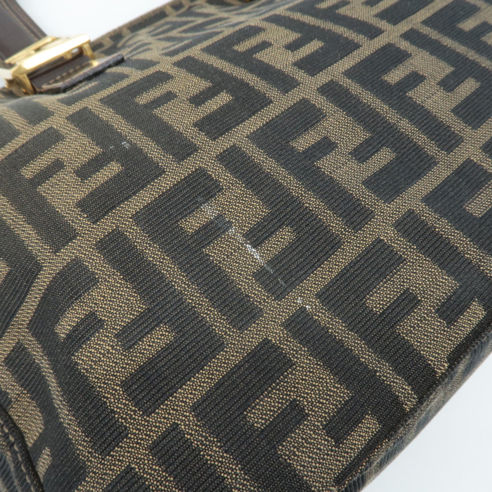 FENDI Zucca Canvas Leather Tote Bag Hand Bag Brown Used
