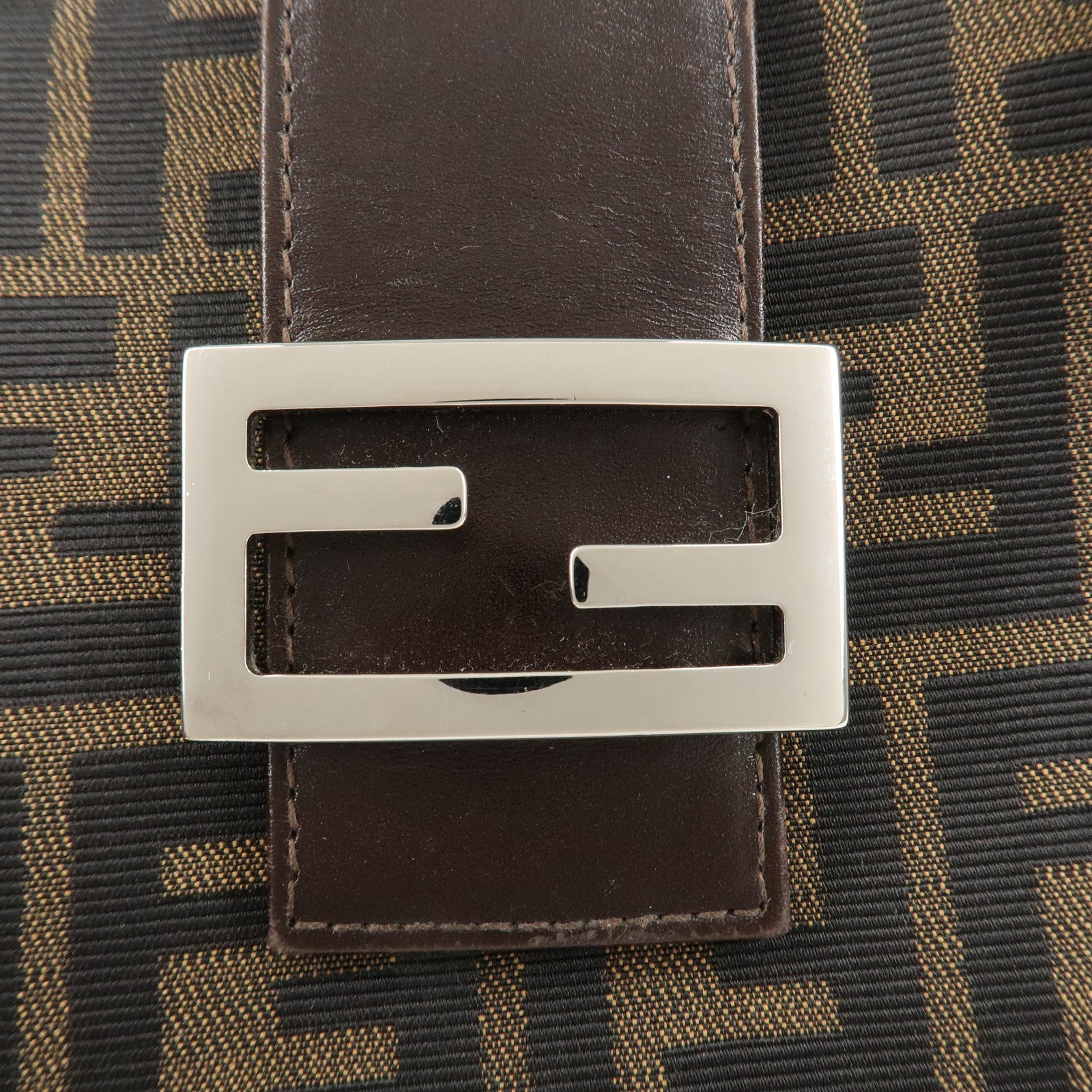 FENDI Zucca Canvas Leather Shoulder Bag Brown Black 15808 Used