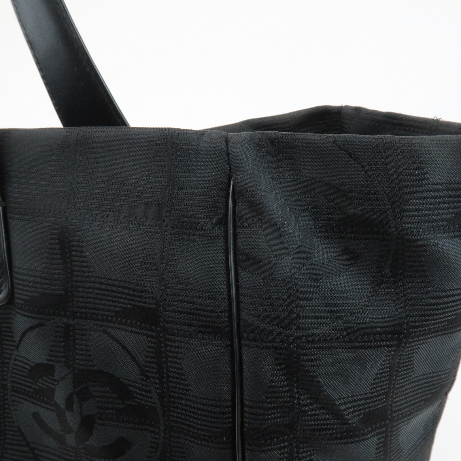 CHANEL New Travel Line Nylon Jacquard Leather Tote Bag A15991 Used