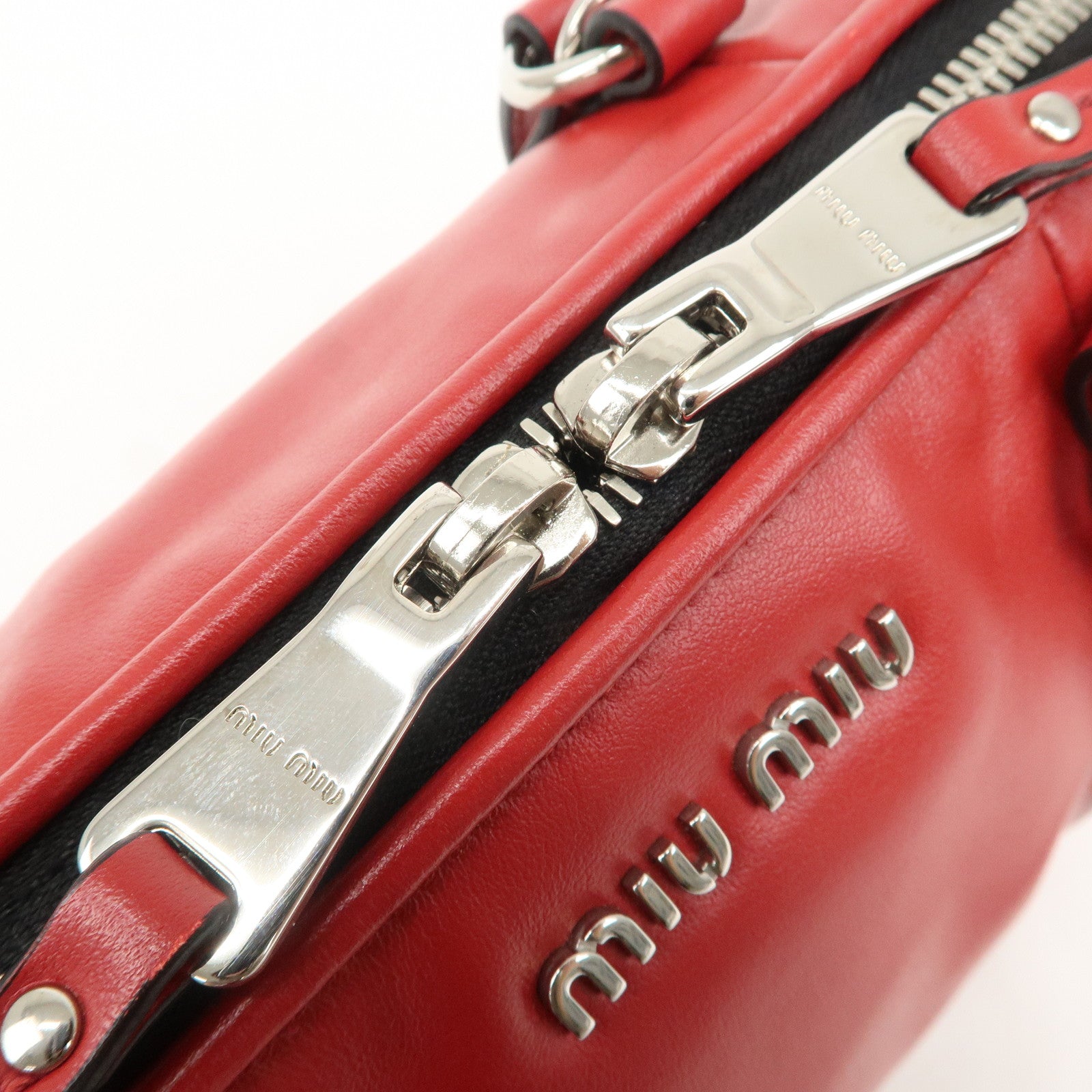 MIU MIU Logo Leather 2Way Shoulder Bag Hand Bag Red 5BH152 Used