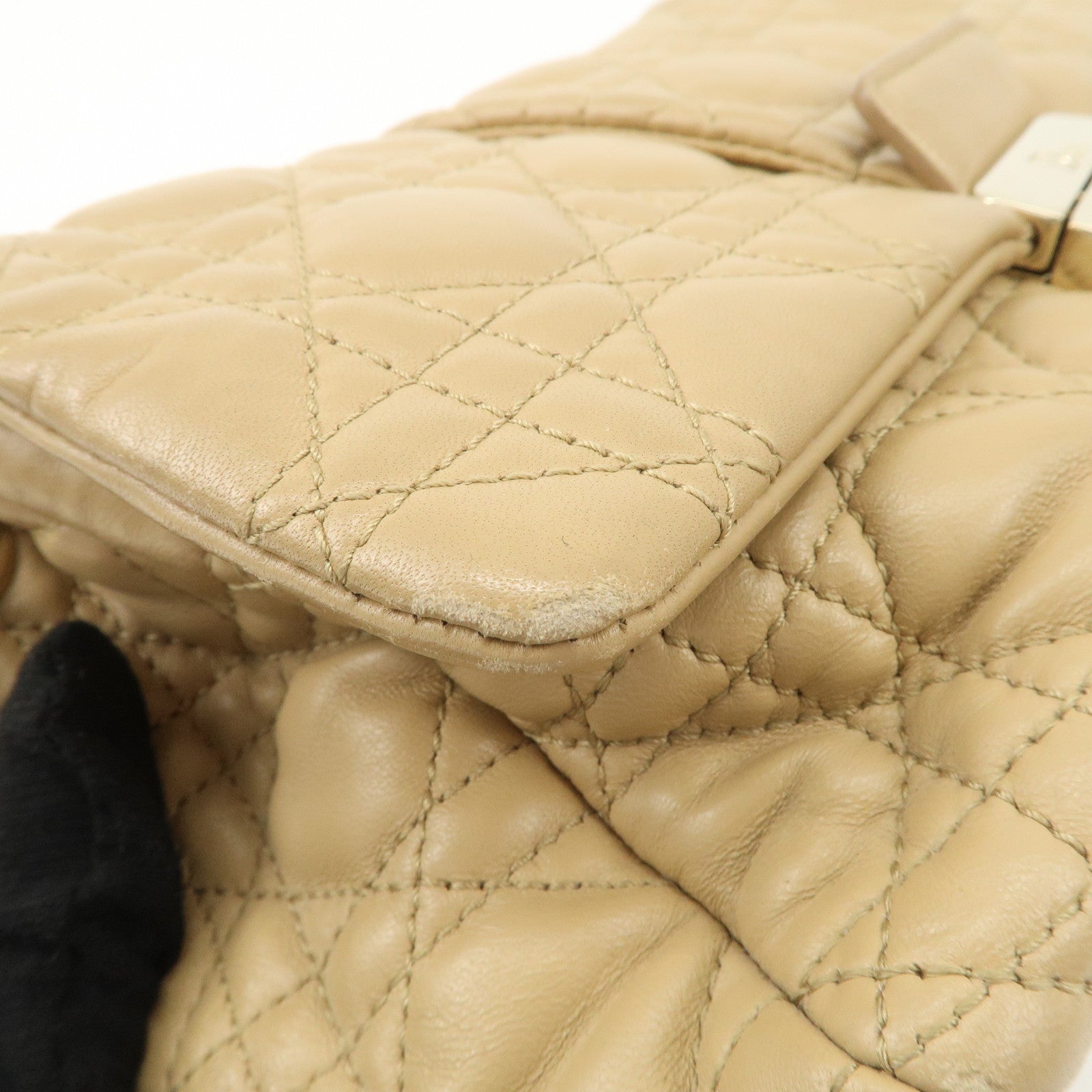 Christian Dior New Lock Cannage Leather Chain Shoulder Bag Beige Used