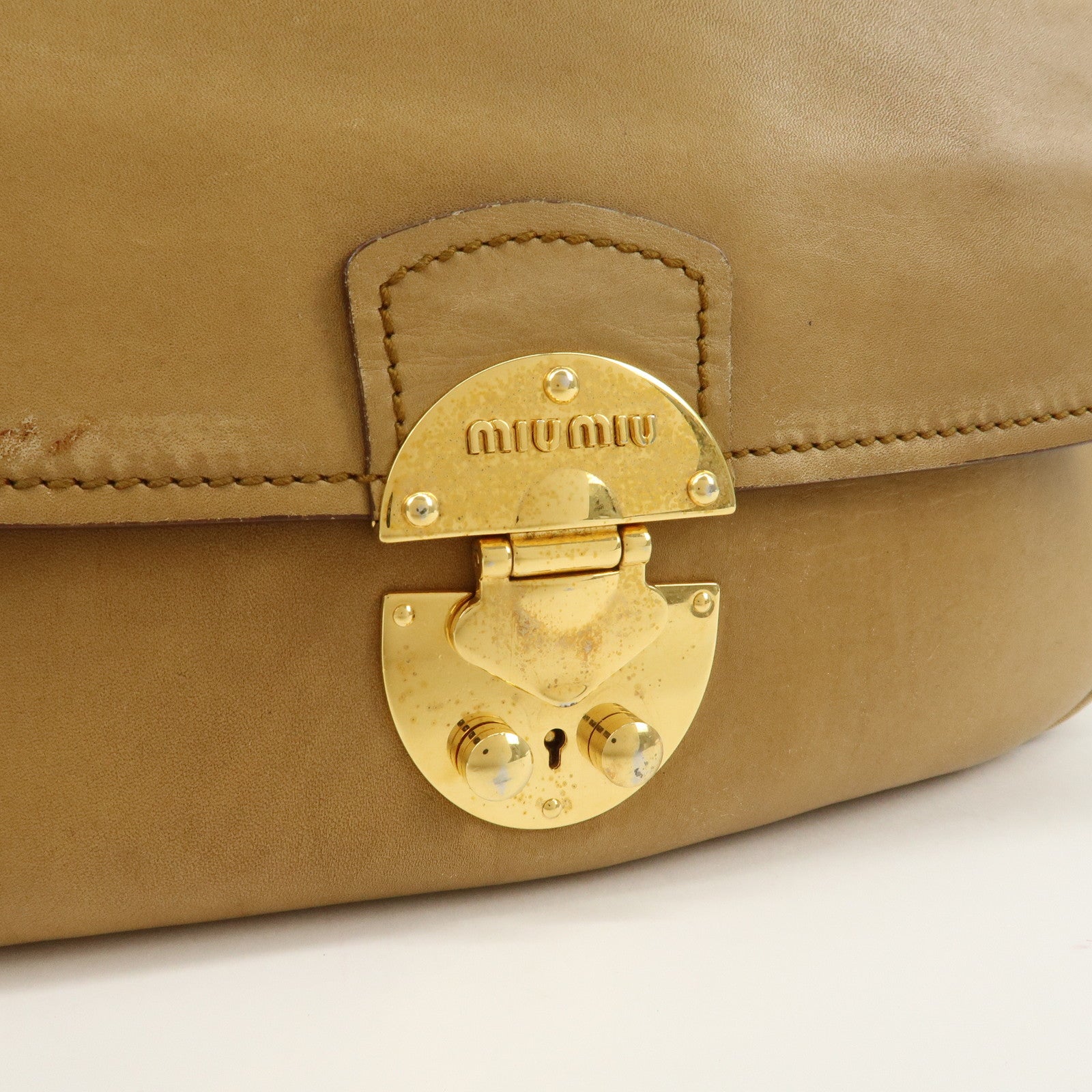 MIU MIU Leather 2Way Shoulder Bag Hand Bag Beige Used