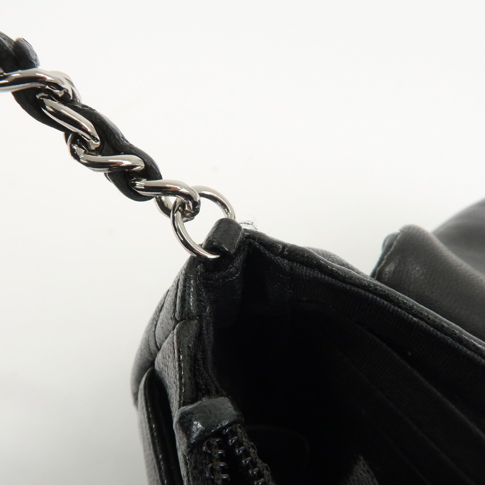 CHANEL COCO Mark Lamb Skin Half Moon Chain Shoulder Bag A40033 Used