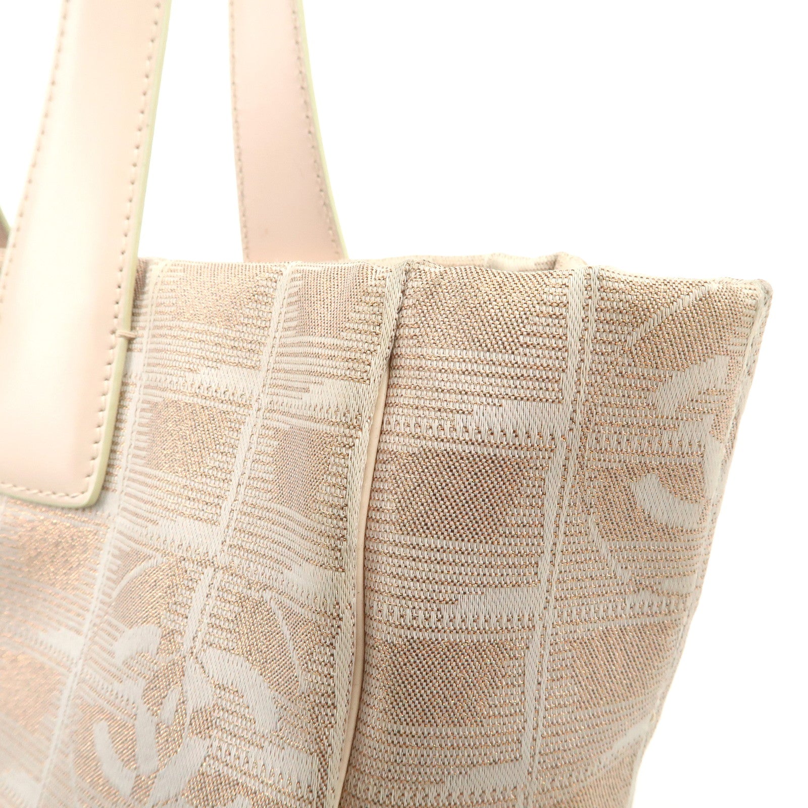 CHANEL New Travel Line Nylon Jacquard Leather Tote Bag Pink A15991 Used