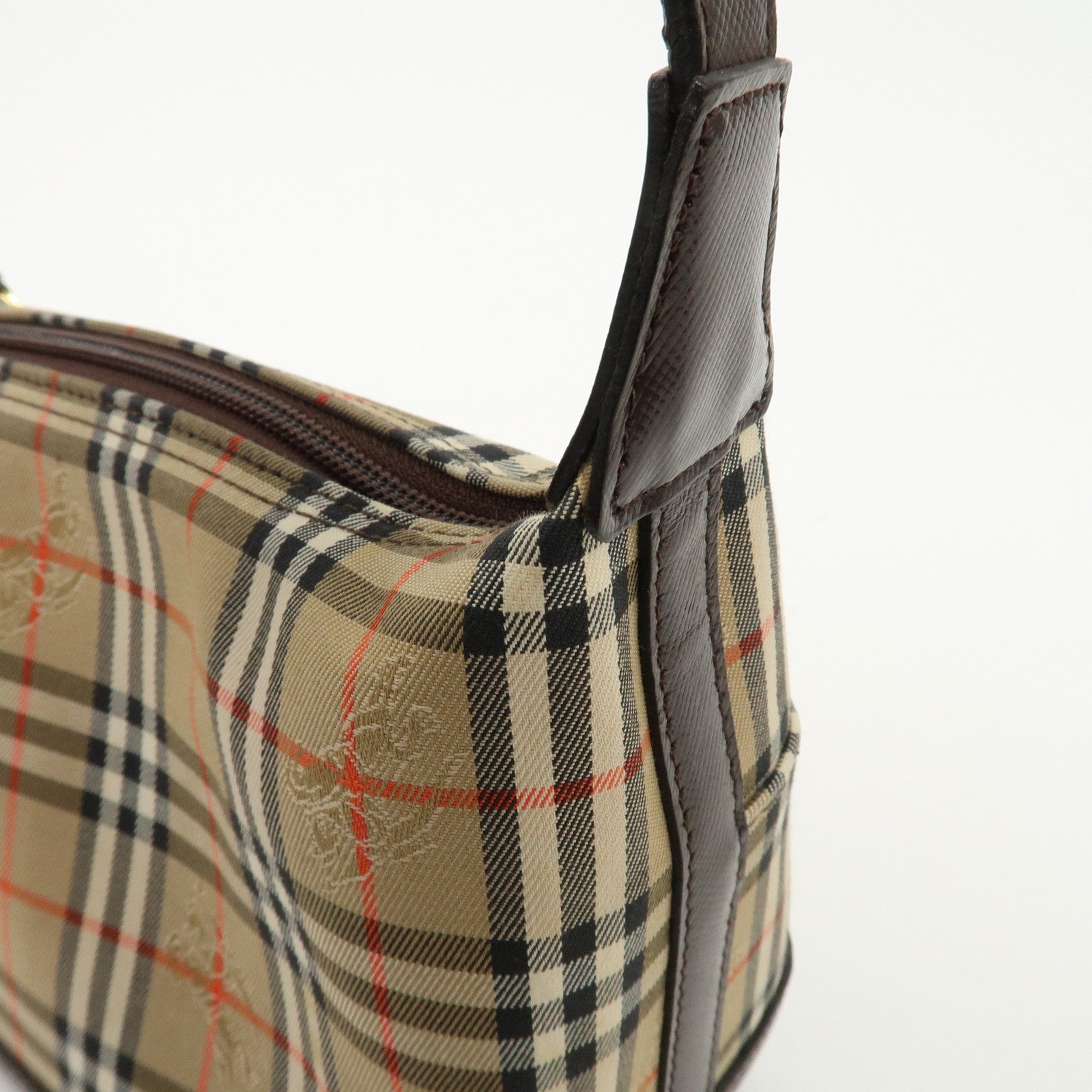 BURBERRY Nylon Leather Nova Plaid Shoulder Hand Bag Beige Black Used