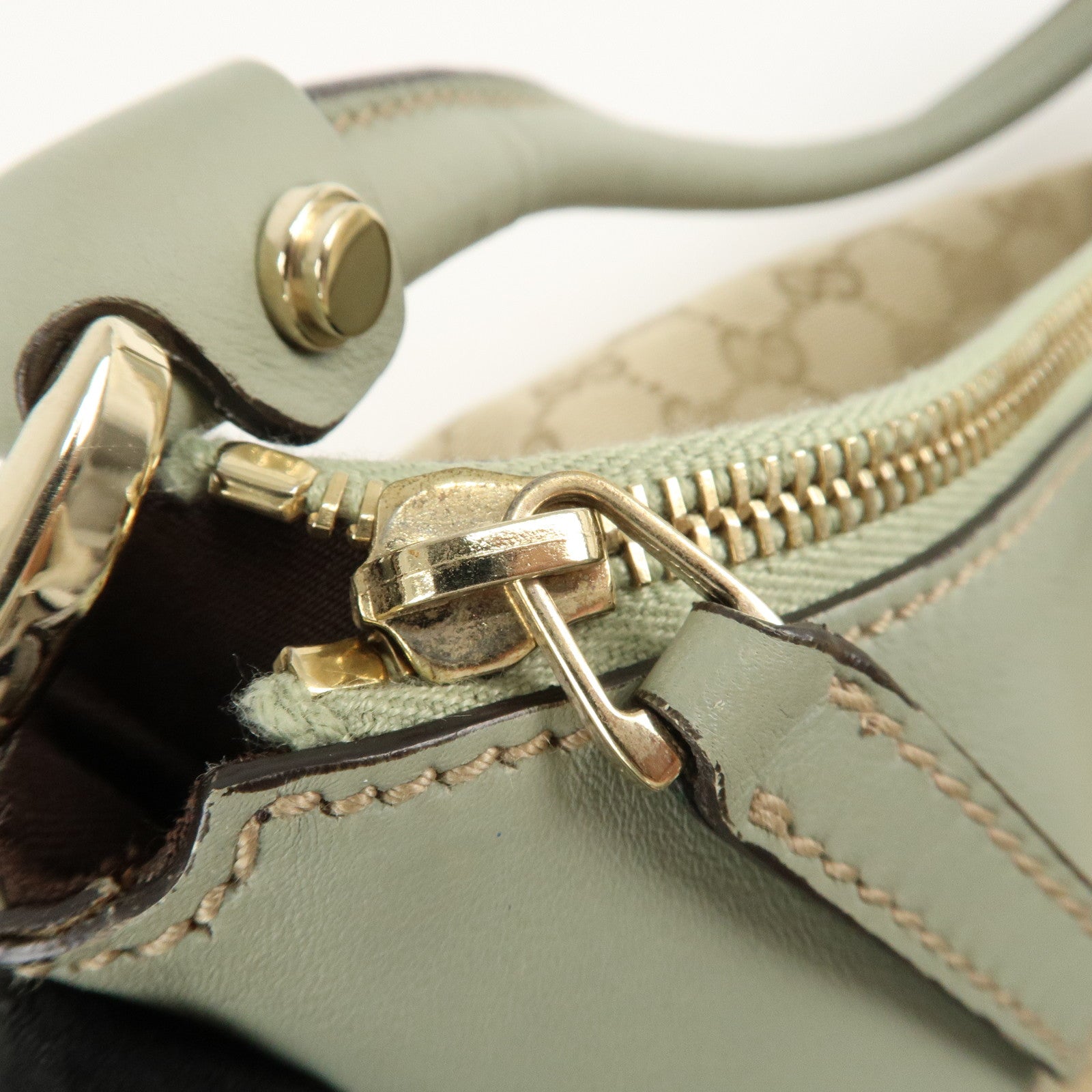 GUCCI Abbey GG Canvas Leather Shoulder Bag Beige Gold 189833 Used