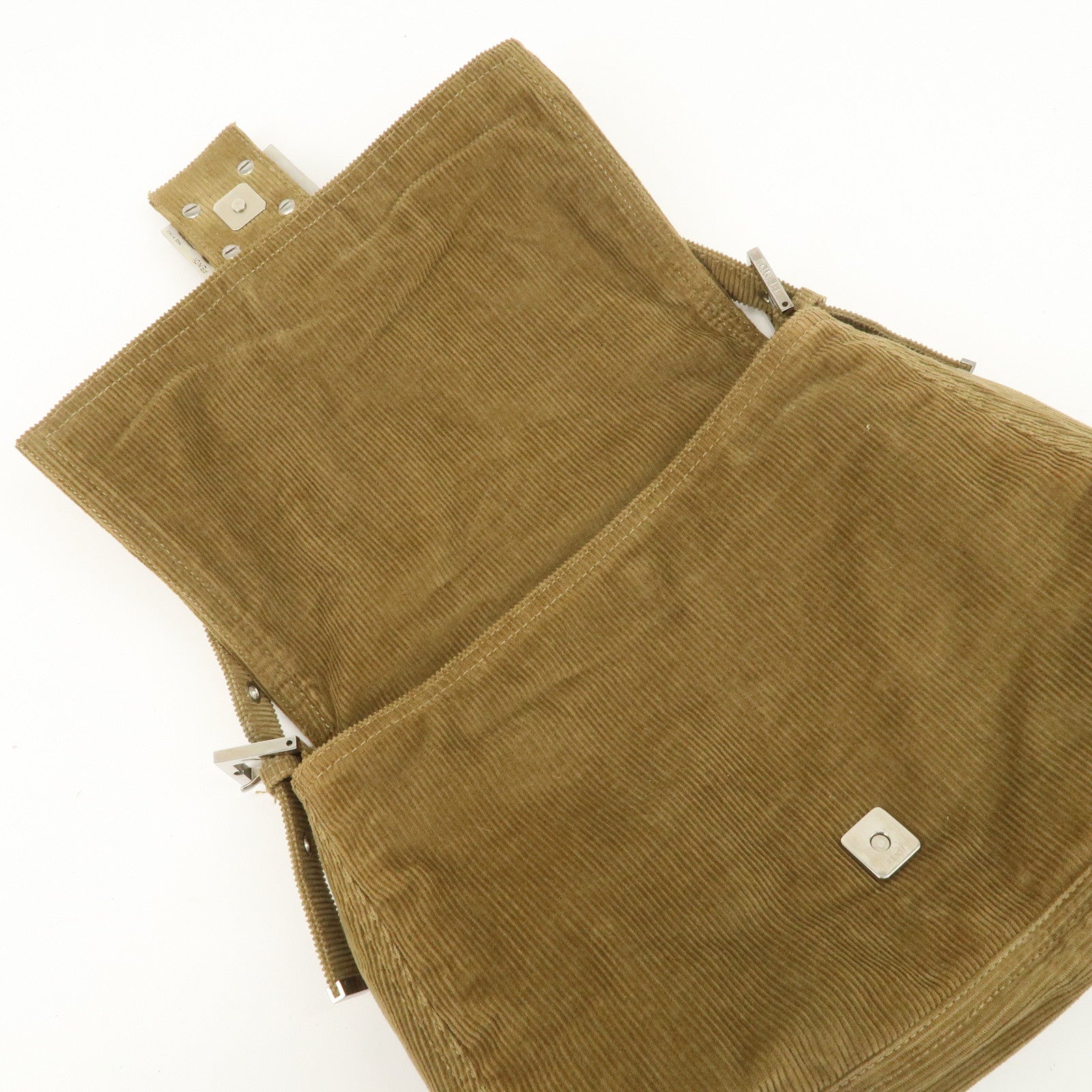 FENDI Mamma Baguette Corduroy Shoulder Bag Khaki 26325 Used
