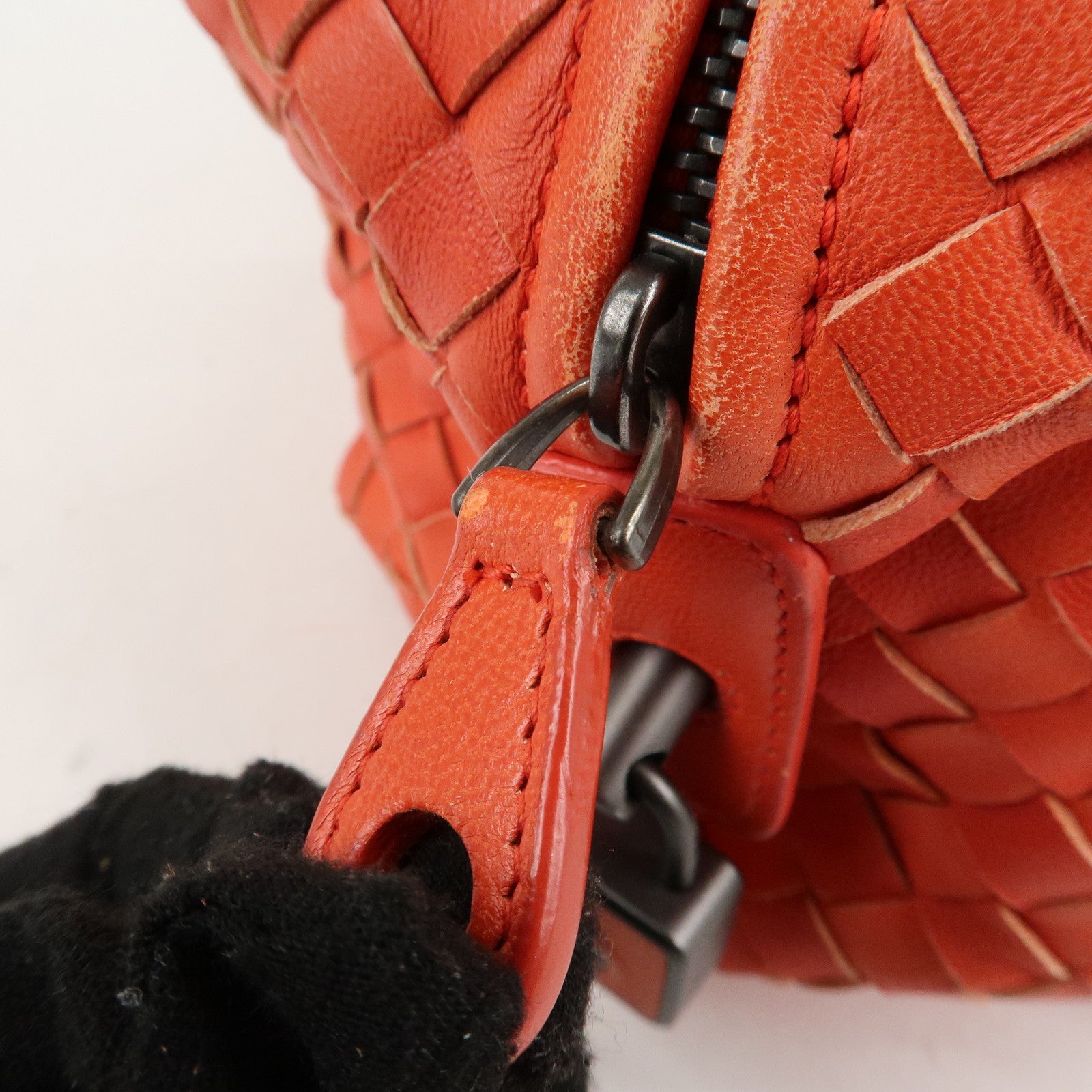 BOTTEGA VENETA Intrecciato Leather Boston Montaigne Bag Orange Used