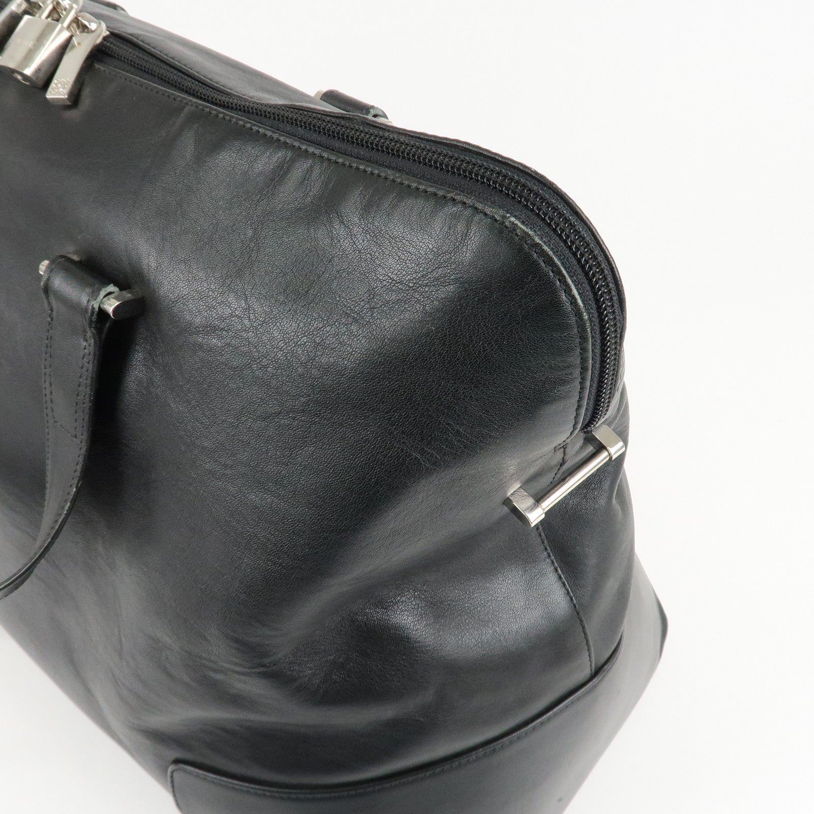 LOEWE Anagram Leather Boston Bag Shoulder Bag Hand Bag Black Used