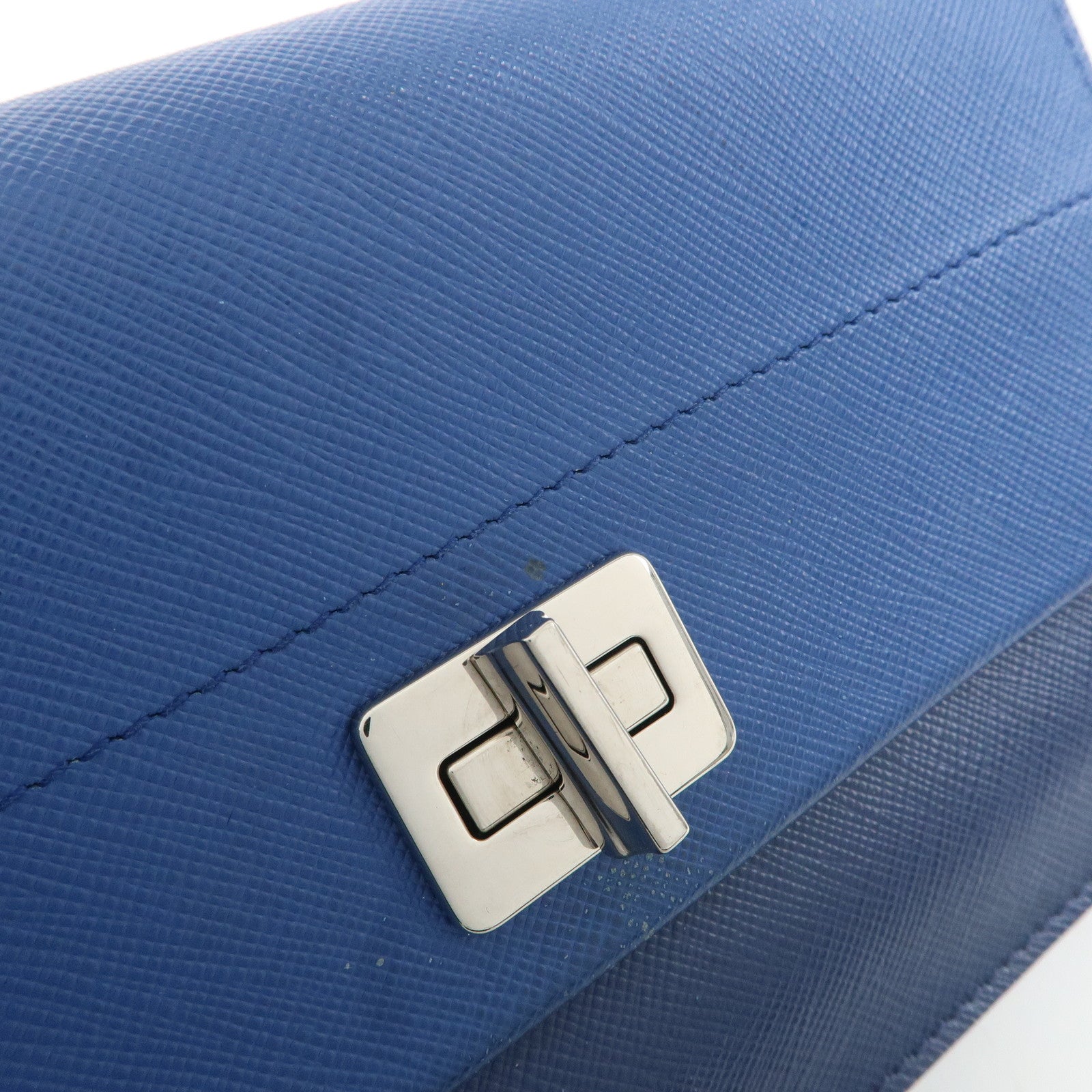 PRADA Leather Shoulder Bag Blue Navy Used