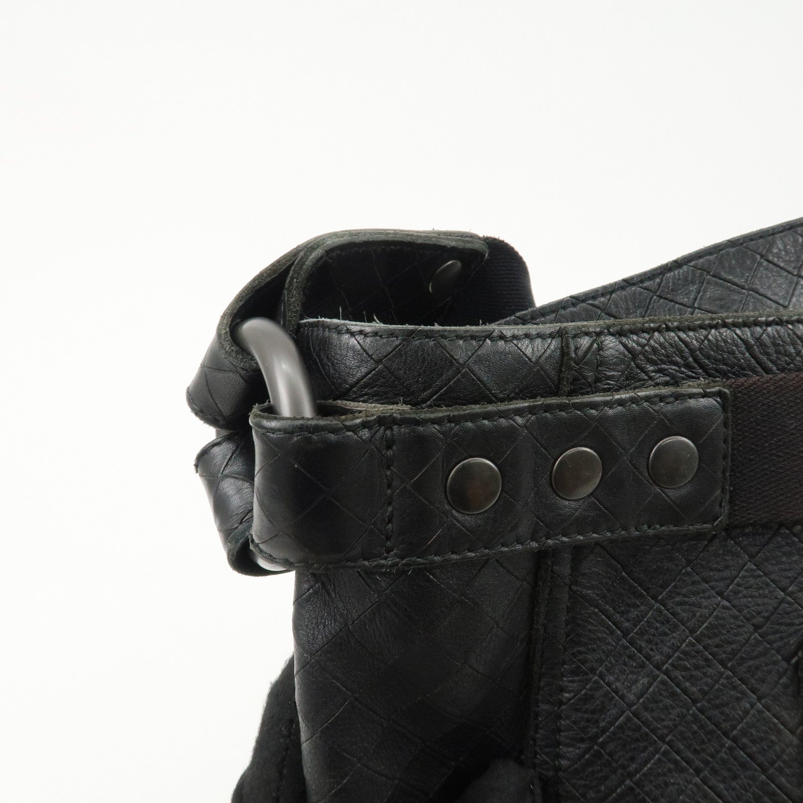 BOTTEGA VENETA Intrecciato Mirage Leather Shoulder Bag Black Used