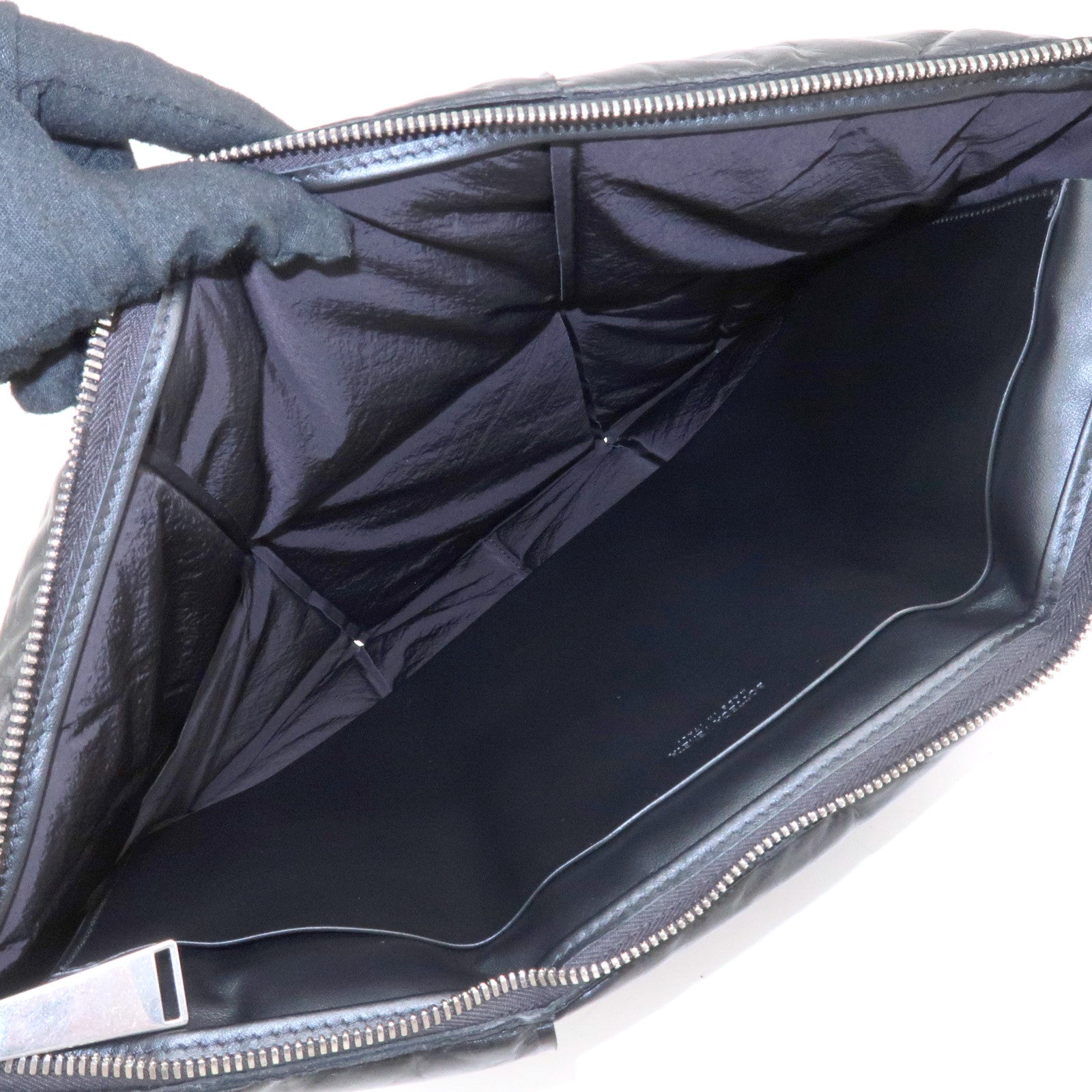 BOTTEGA VENETA Maxi Intrecciato Leather Clutch Bag Black Used