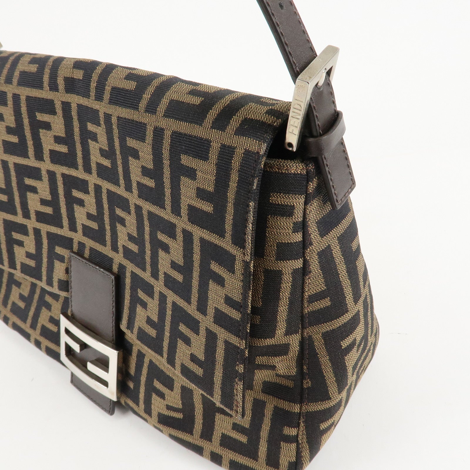 FENDI Mamma Baguette Zucca Canvas Leather Shoulder Bag 26325 Used