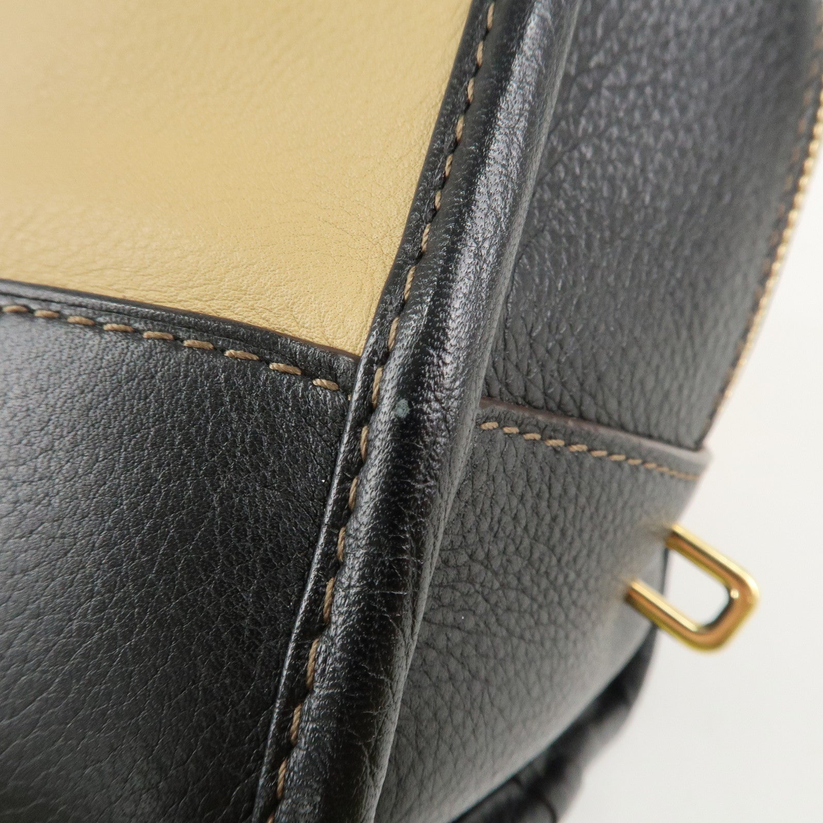LOEWE Anagram Leather Amasona 28 Hand Bag Beige Black Brown Used